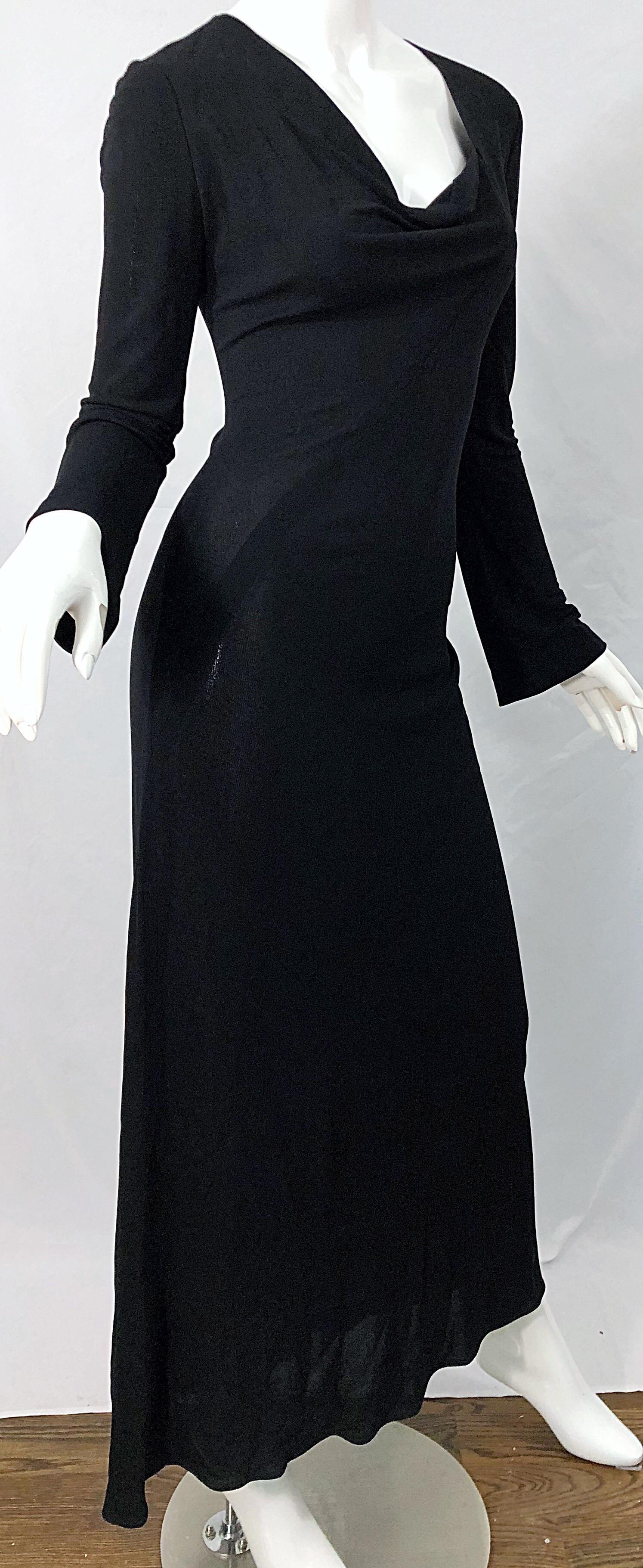 1990s Calvin Klein Collection Black Rayon Jersey Draped Neck Vintage 90s Gown  In Excellent Condition For Sale In San Diego, CA