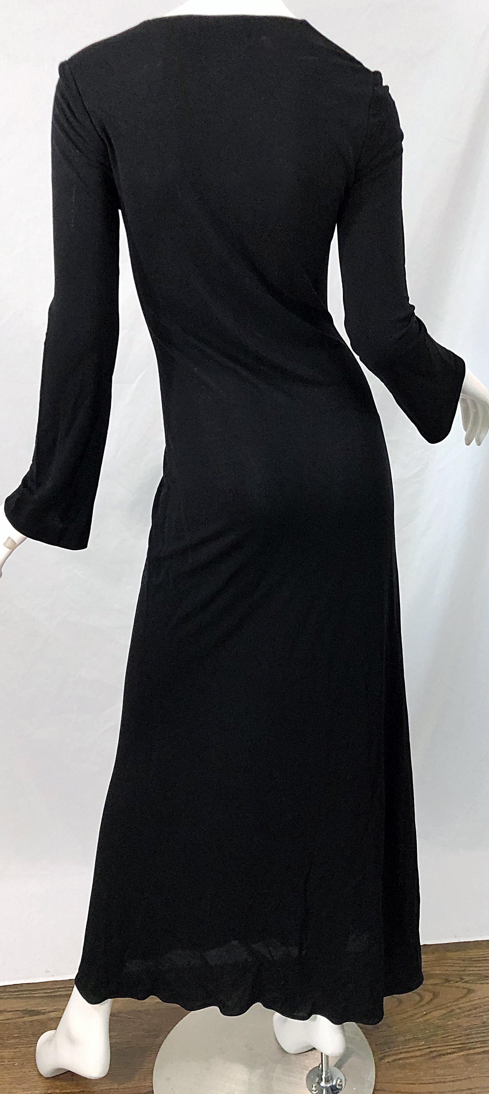 Women's 1990s Calvin Klein Collection Black Rayon Jersey Draped Neck Vintage 90s Gown  For Sale