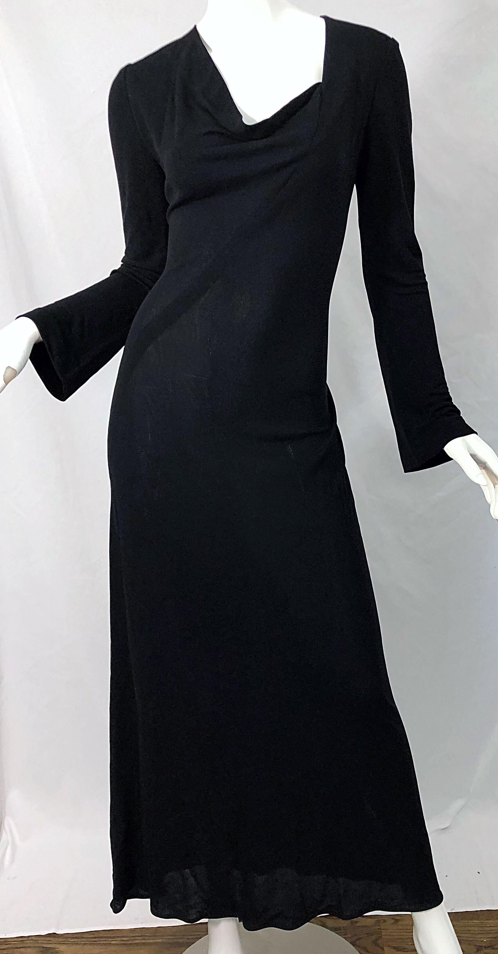 1990s Calvin Klein Collection Black Rayon Jersey Draped Neck Vintage 90s Gown  For Sale 1