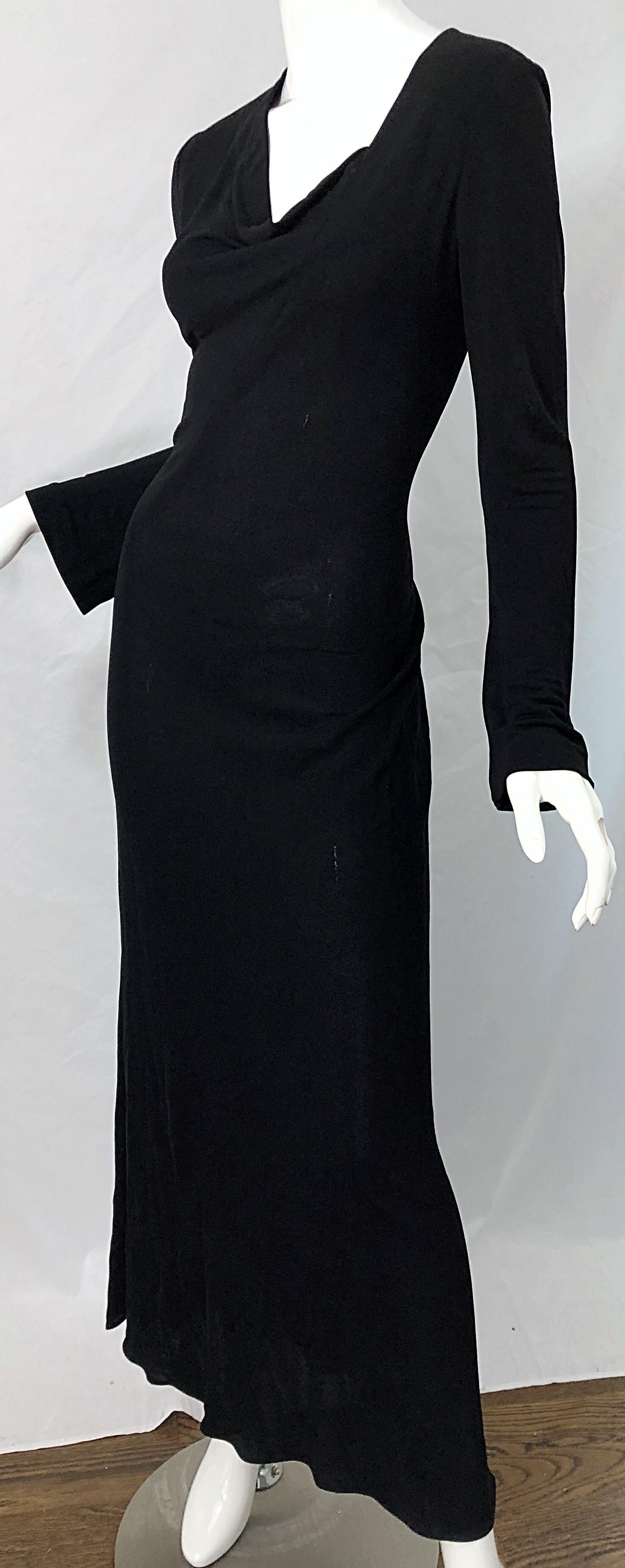 1990s Calvin Klein Collection Black Rayon Jersey Draped Neck Vintage 90s Gown  For Sale 2