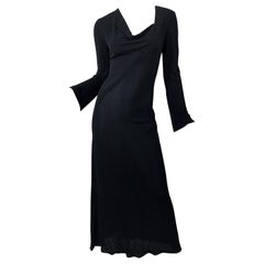 1990s Calvin Klein Collection Black Rayon Jersey Draped Neck Vintage 90s Gown 