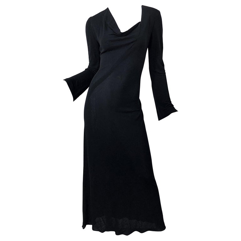 1990s Calvin Klein Collection Black Rayon Jersey Draped Neck Vintage 90s  Gown For Sale at 1stDibs | calvin klein dresses