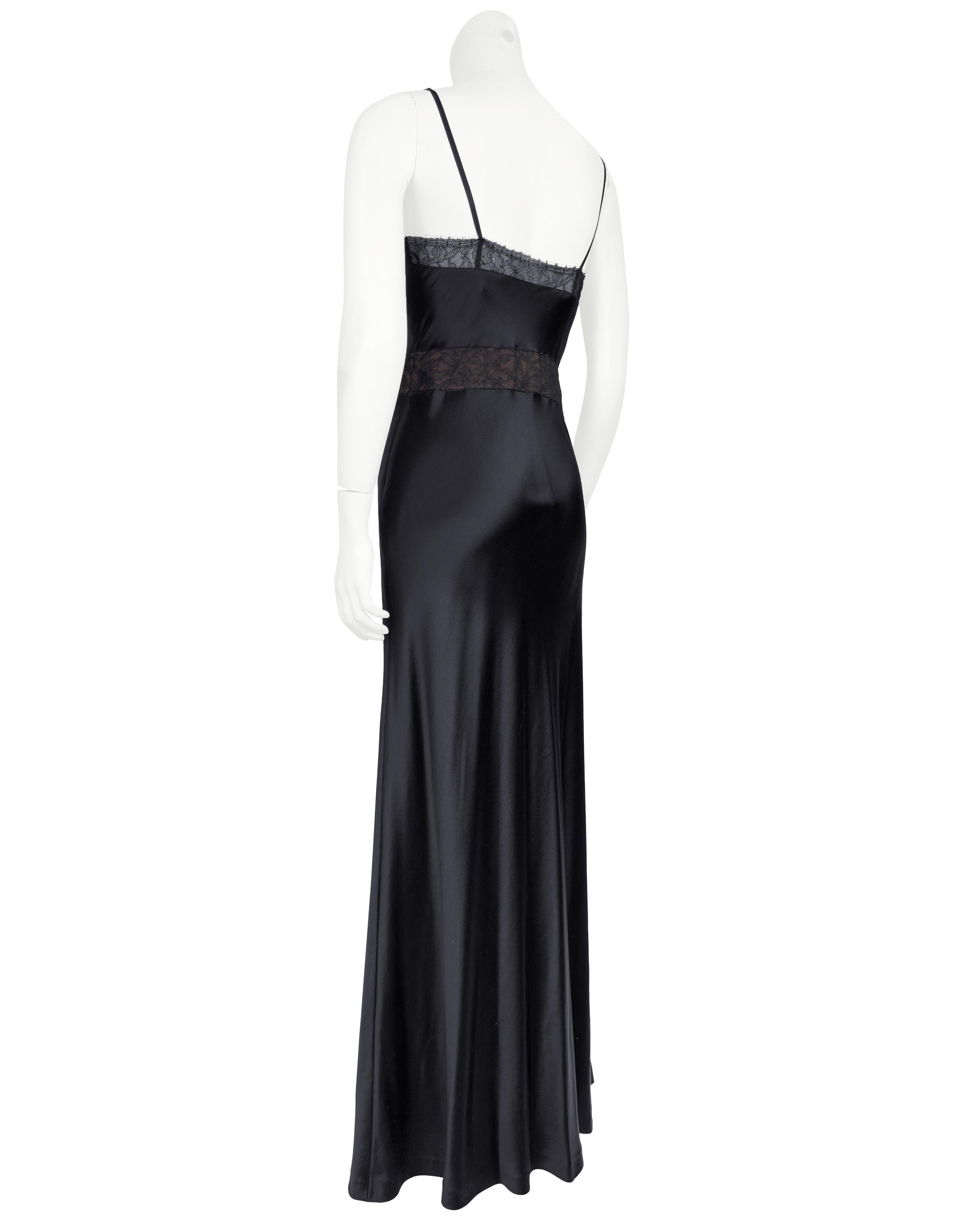 1990s Calvin Klein Collection Black Silk and Lace Slip Gown In Good Condition For Sale In Toronto, Ontario