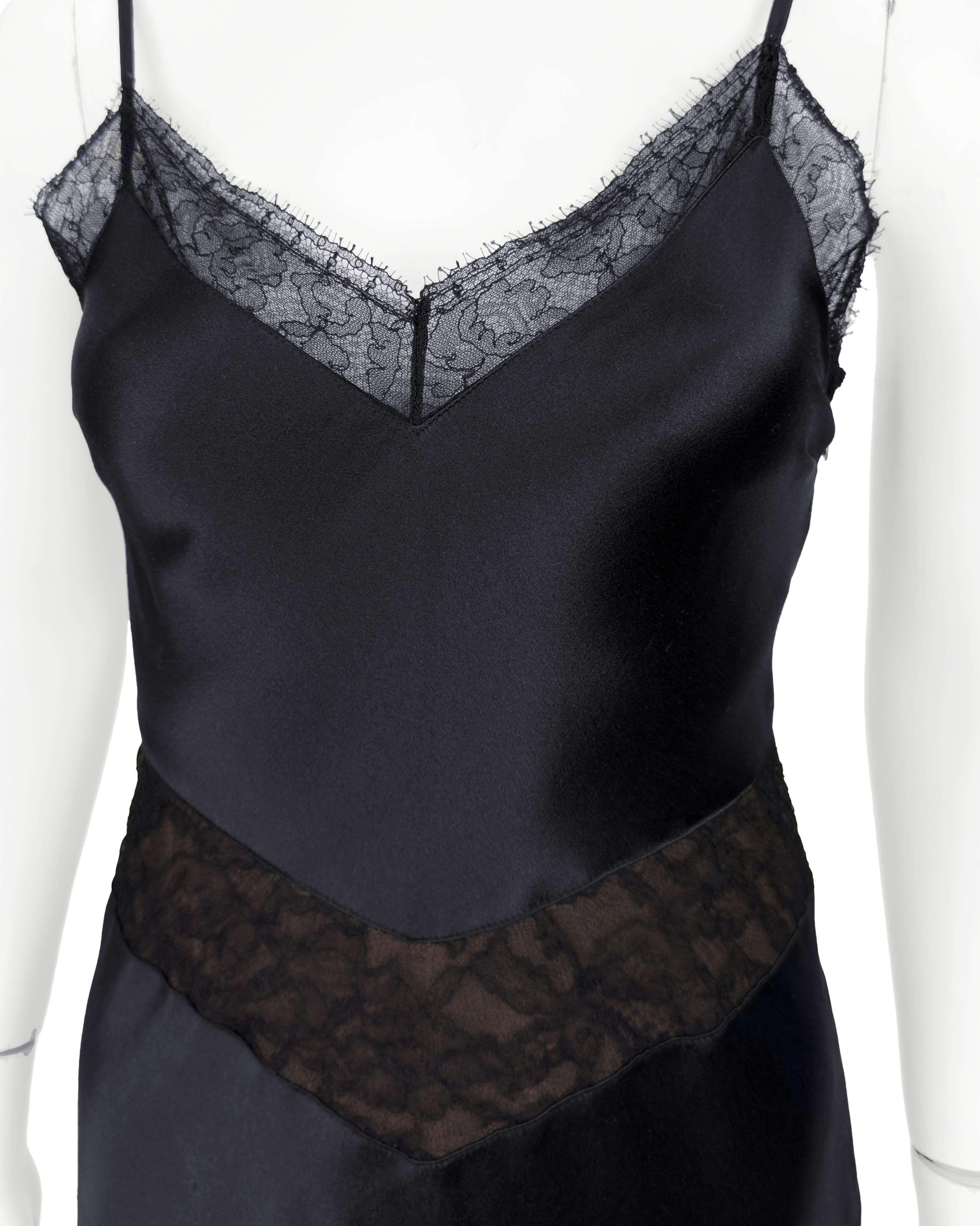 Women's 1990s Calvin Klein Collection Black Silk and Lace Slip Gown For Sale