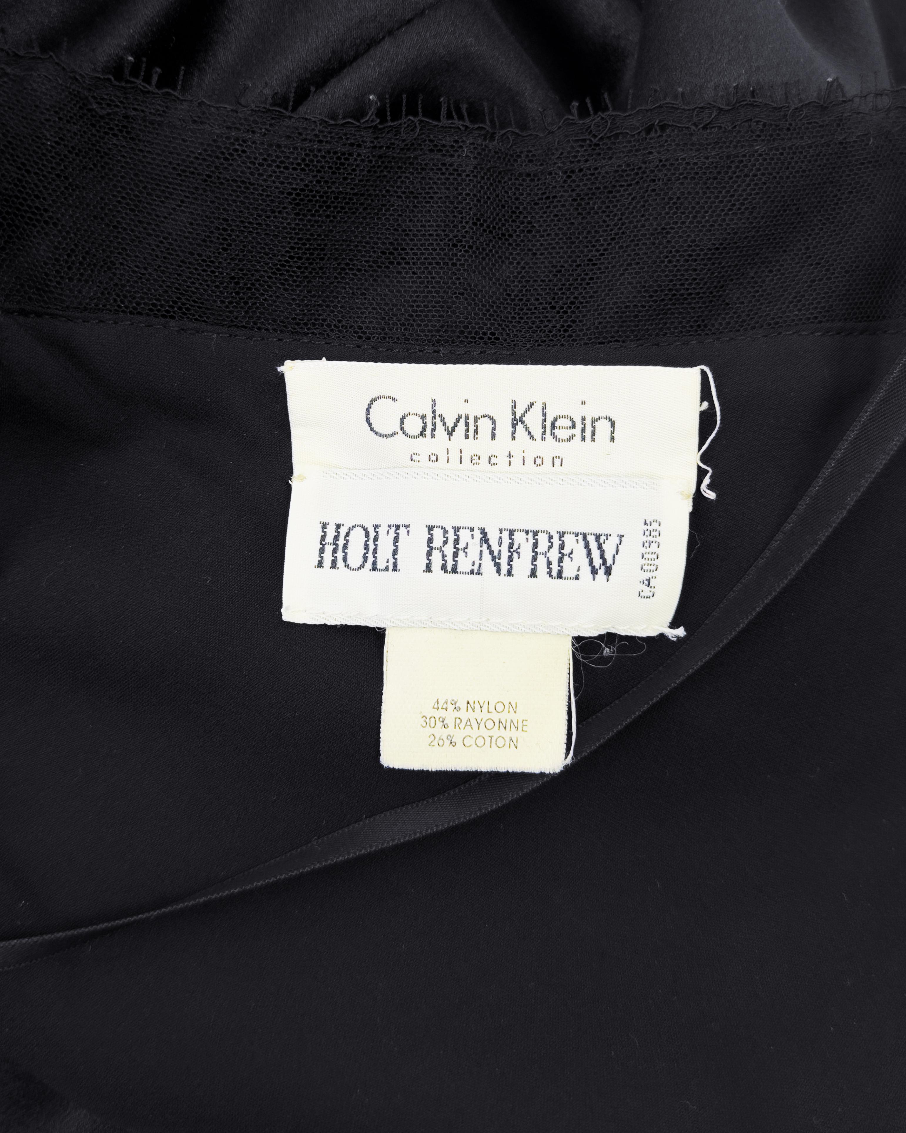 1990s Calvin Klein Collection Black Silk and Lace Slip Gown For Sale 1