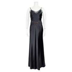 1990s Calvin Klein Collection Black Silk and Lace Slip Gown