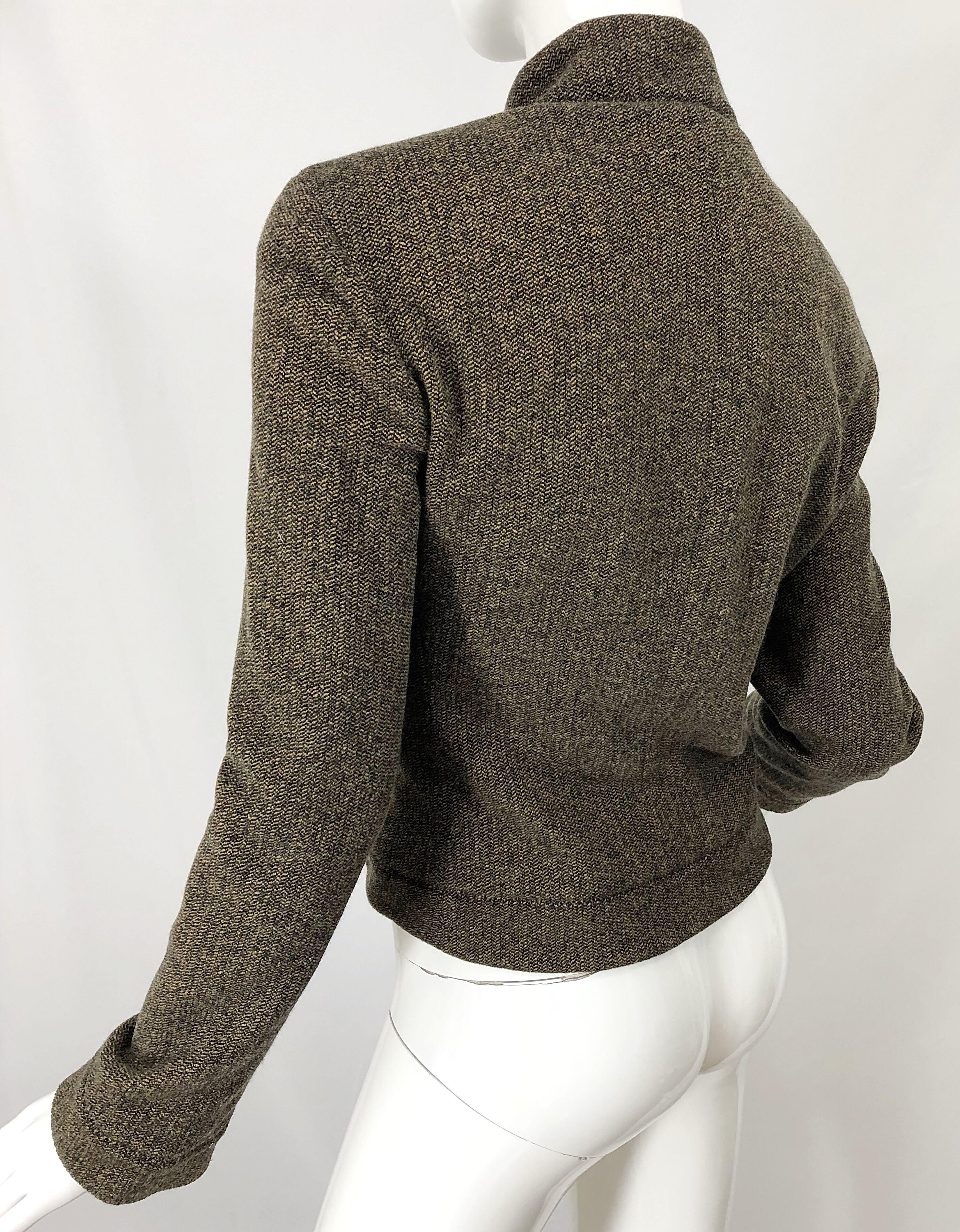 1990s Calvin Klein Collection Cashmere Size 8 Brown Vintage 90s Jacket For Sale 2