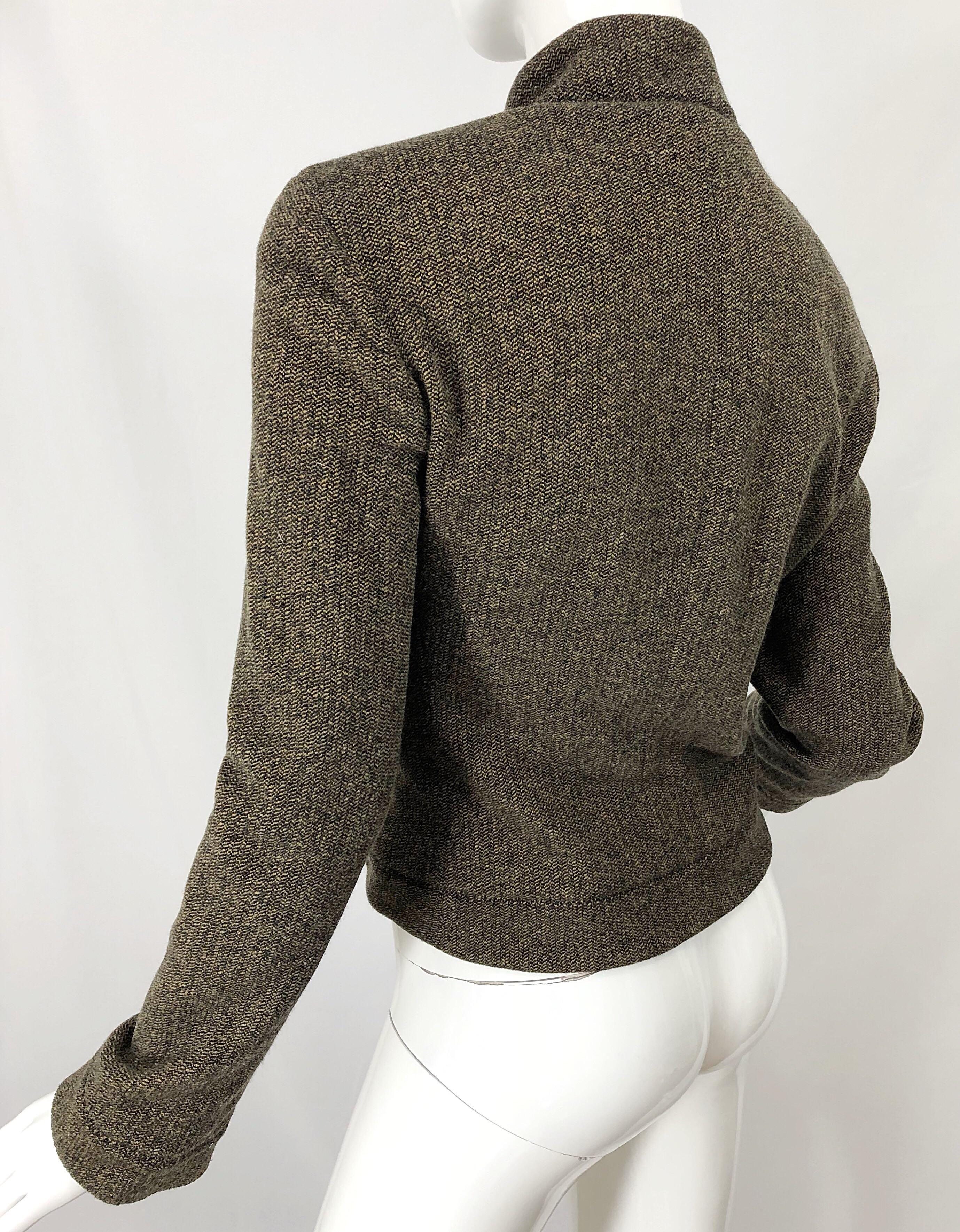 1990s Calvin Klein Collection Cashmere Size 8 Brown Vintage 90s Jacket  For Sale 2