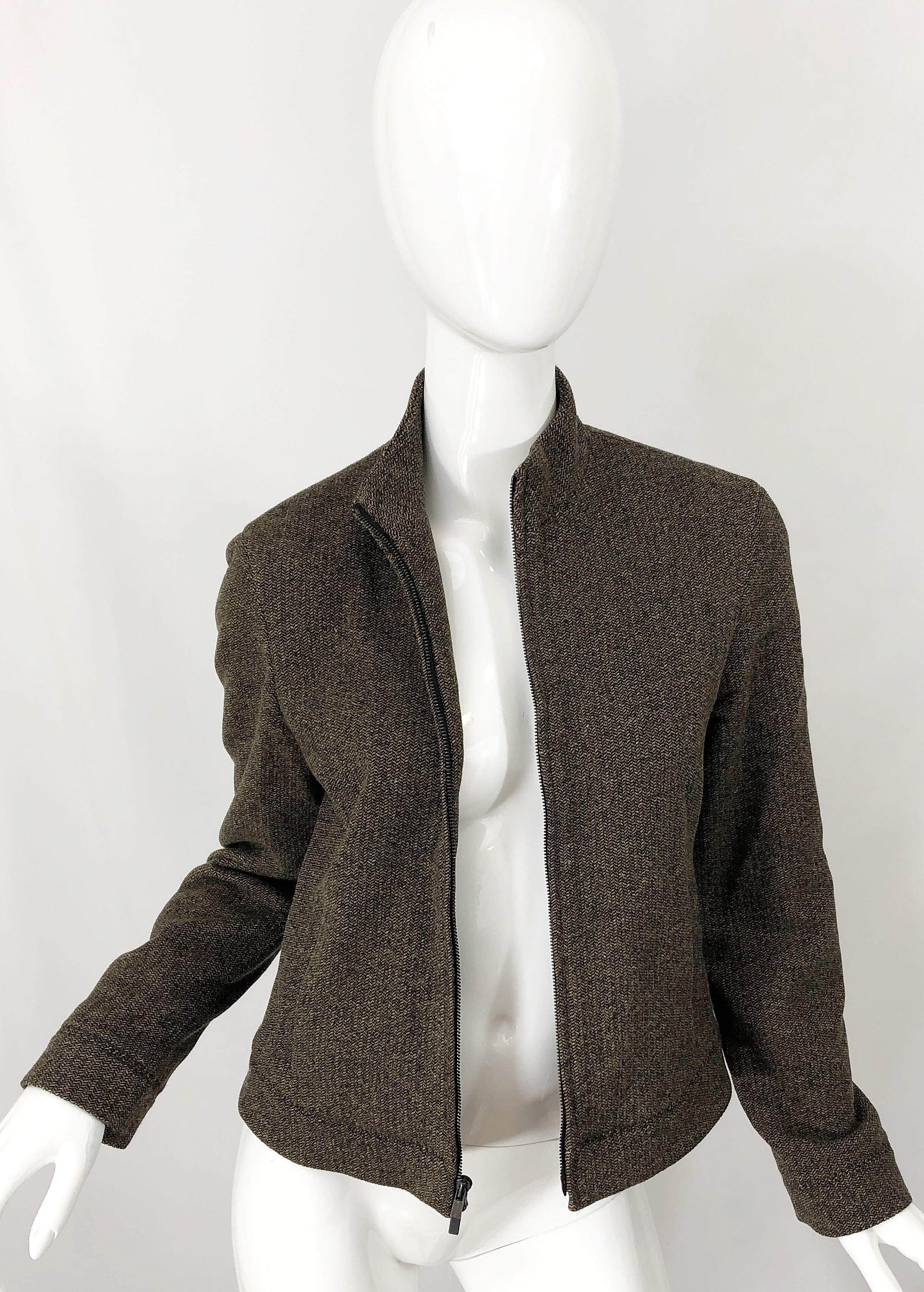 1990s Calvin Klein Collection Cashmere Size 8 Brown Vintage 90s Jacket For Sale 3
