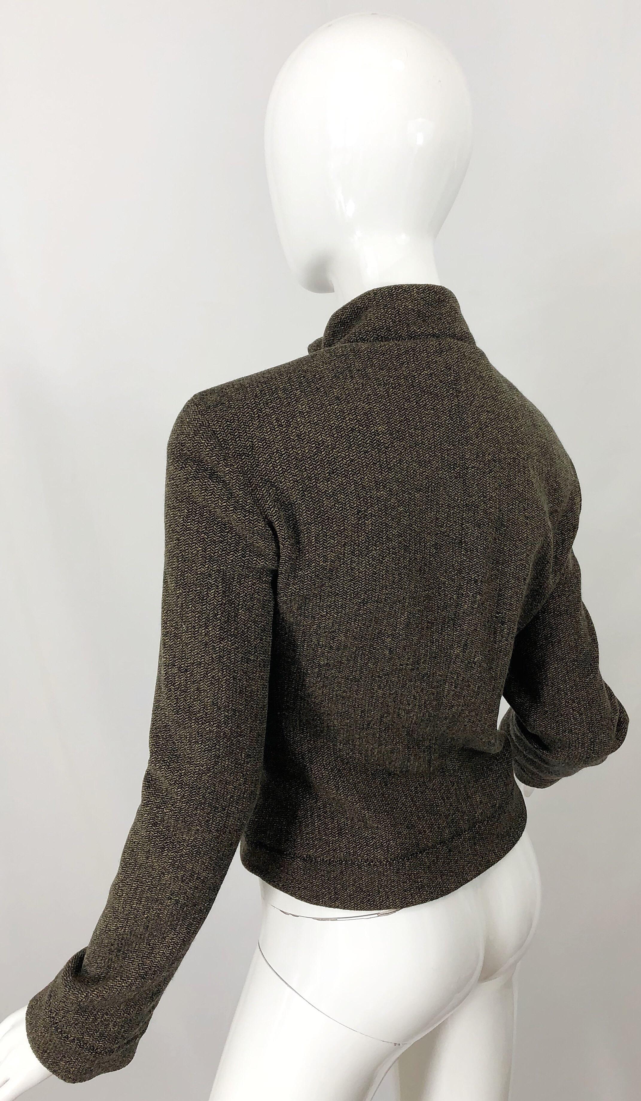 1990s Calvin Klein Collection Cashmere Size 8 Brown Vintage 90s Jacket For Sale 8