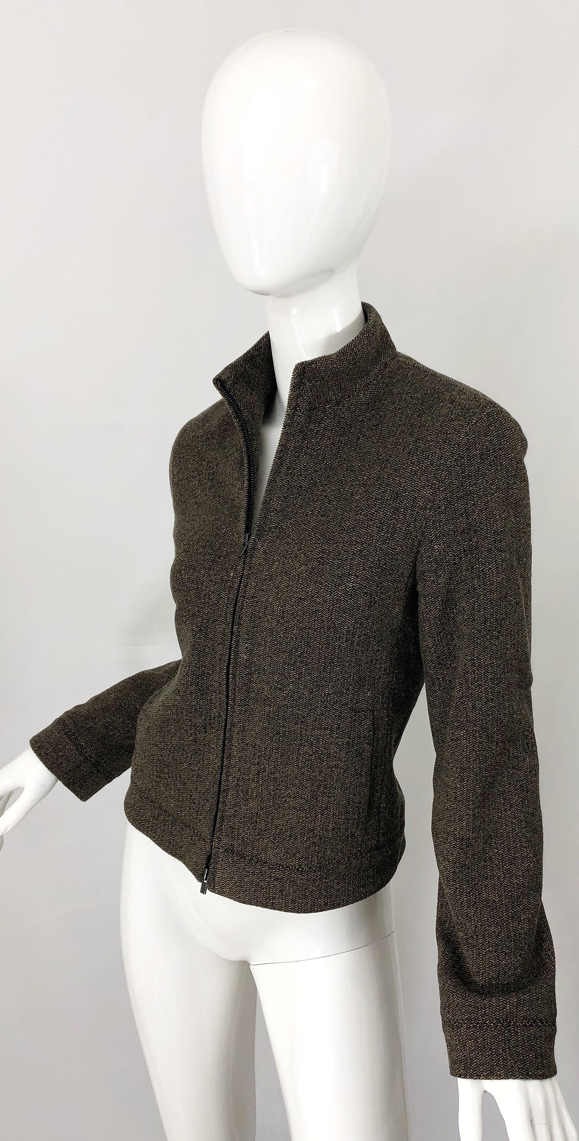 1990s Calvin Klein Collection Cashmere Size 8 Brown Vintage 90s Jacket In Excellent Condition For Sale In San Diego, CA