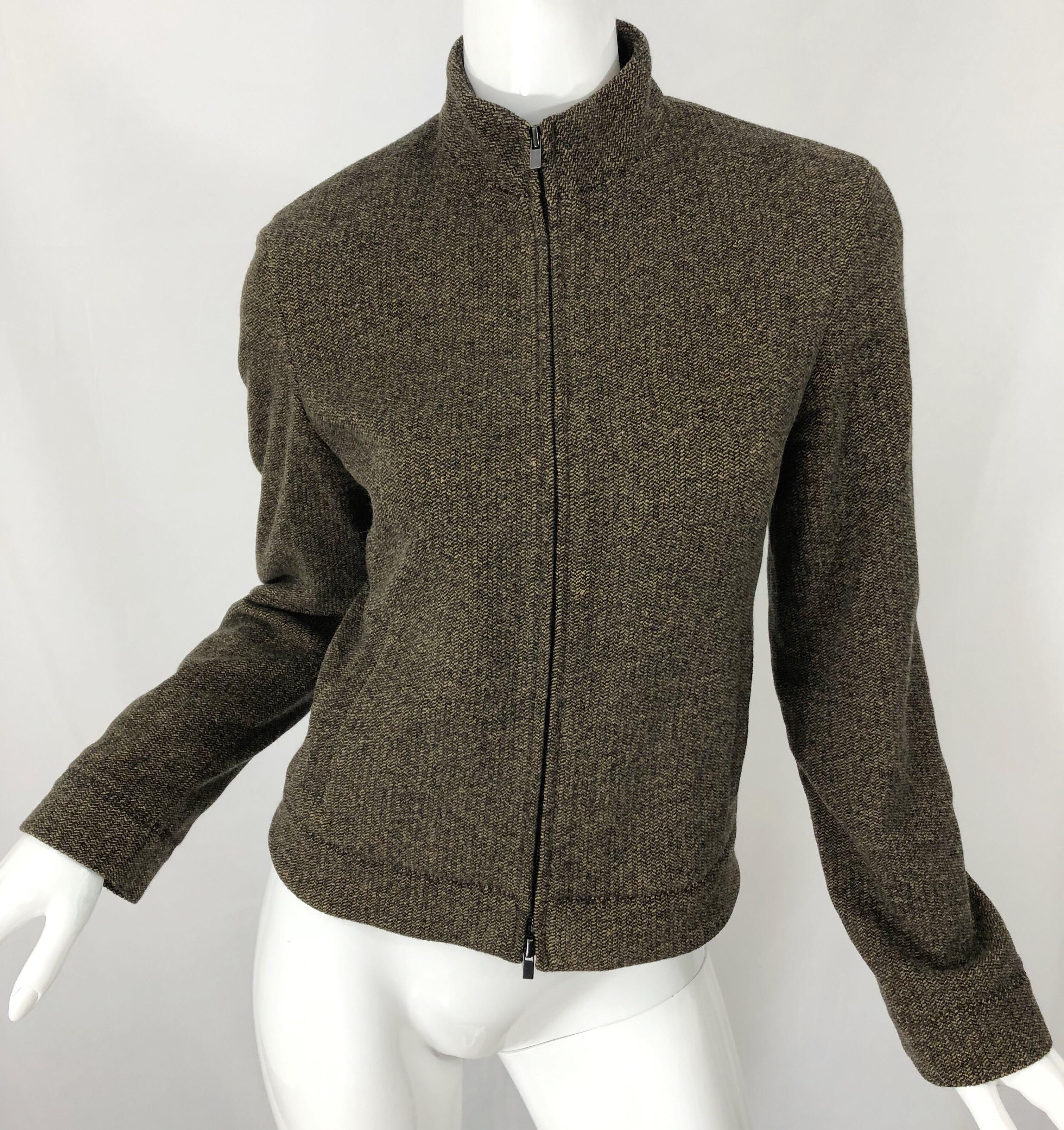 Women's 1990s Calvin Klein Collection Cashmere Size 8 Brown Vintage 90s Jacket  For Sale
