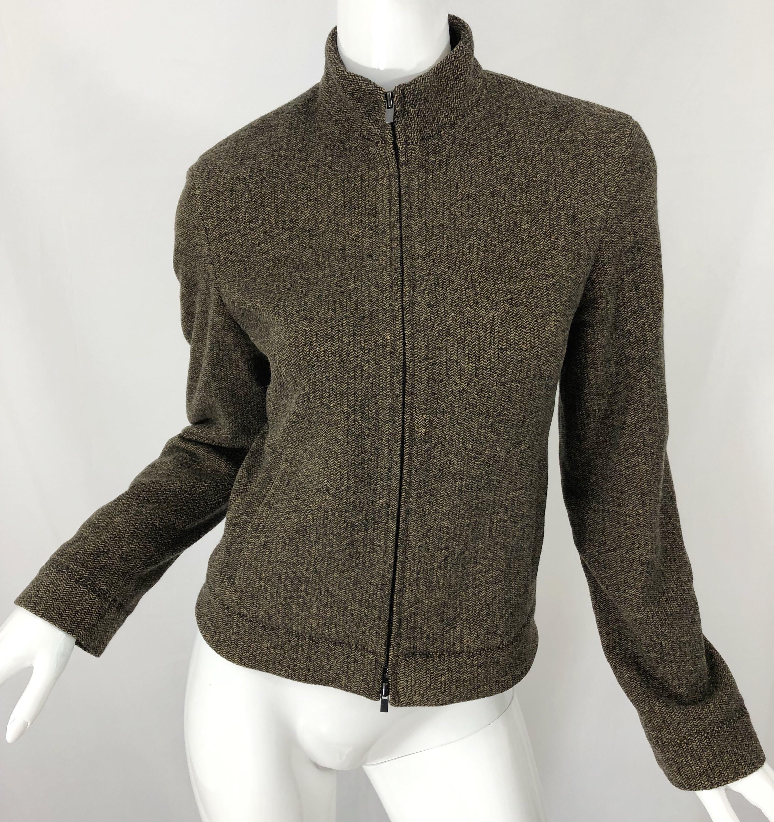 Women's 1990s Calvin Klein Collection Cashmere Size 8 Brown Vintage 90s Jacket For Sale