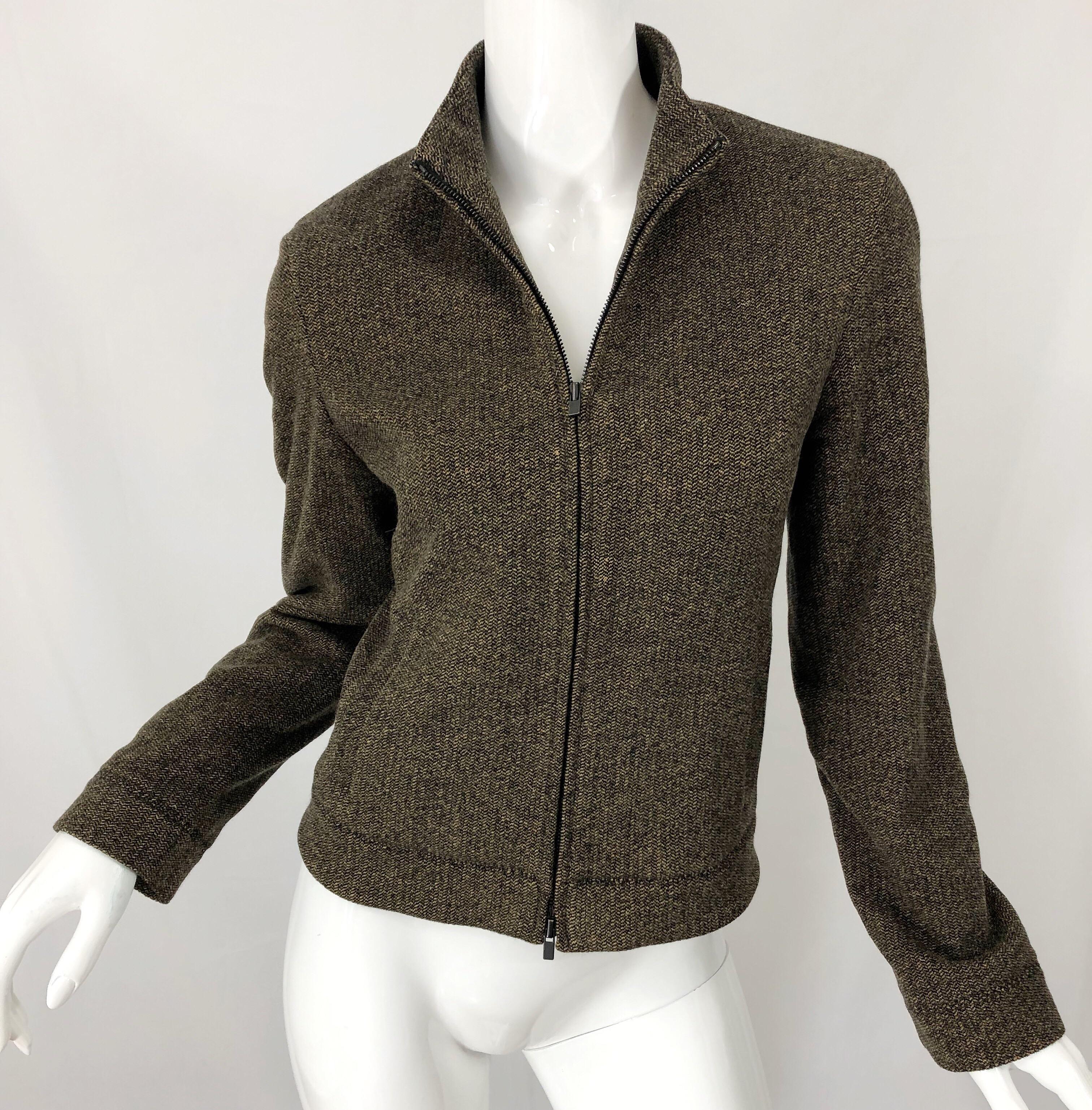 1990s Calvin Klein Collection Cashmere Size 8 Brown Vintage 90s Jacket For Sale 1