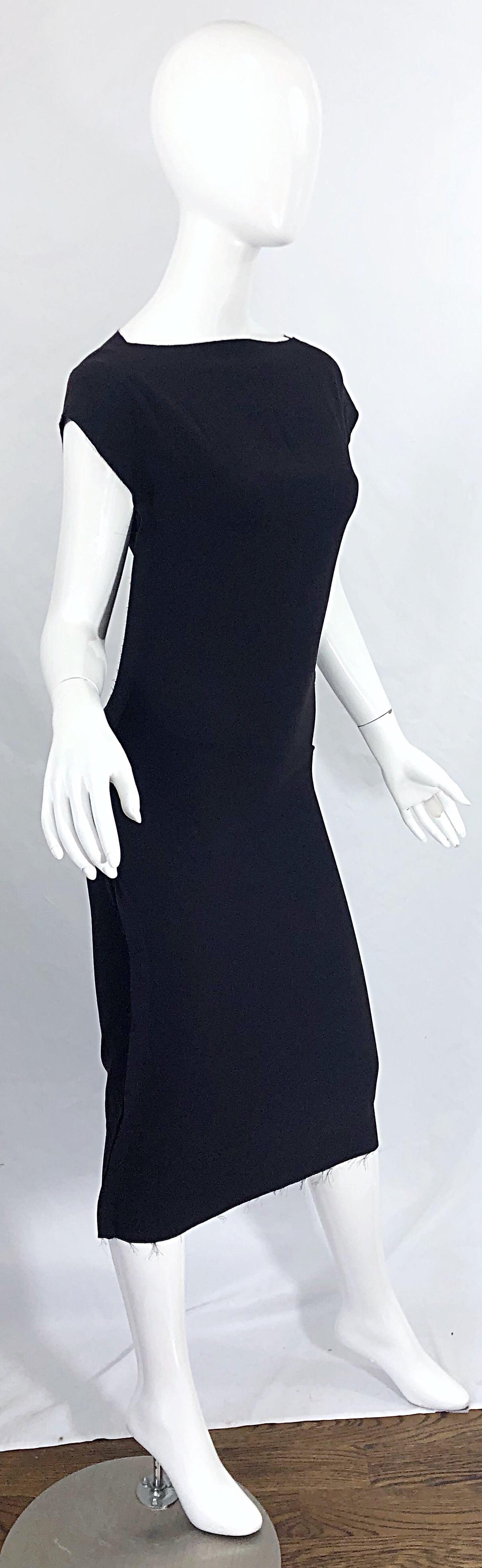 1990er Calvin Klein Kollektion Vintage 90er Midikleid aus schwarzem Jersey mit Innenausschnitt im Angebot 7