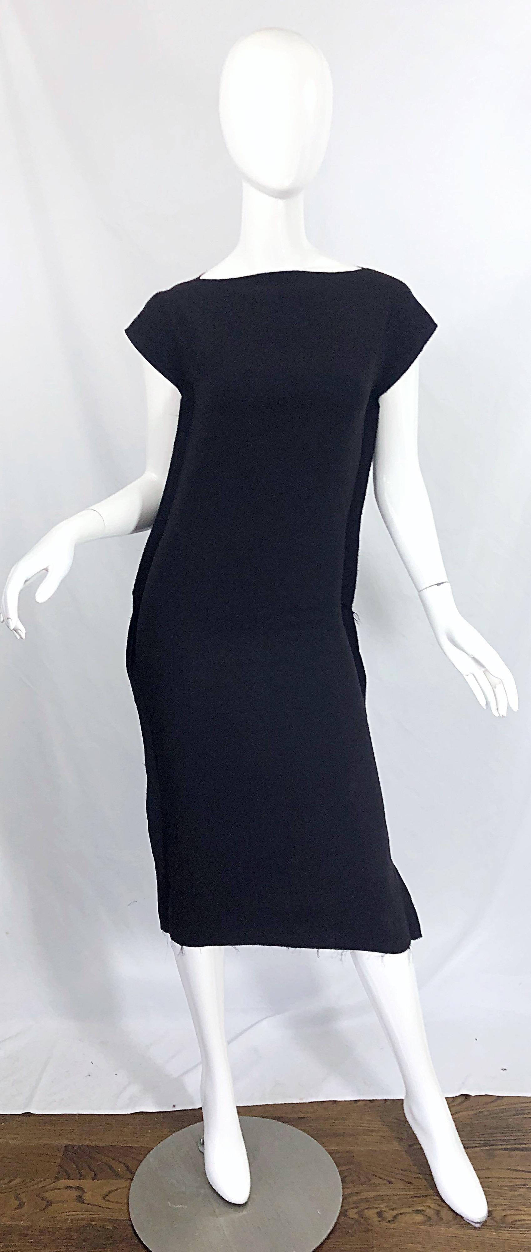 1990s Calvin Klein Collection Inside Out Black Jersey Vintage 90s Midi Dress For Sale 8