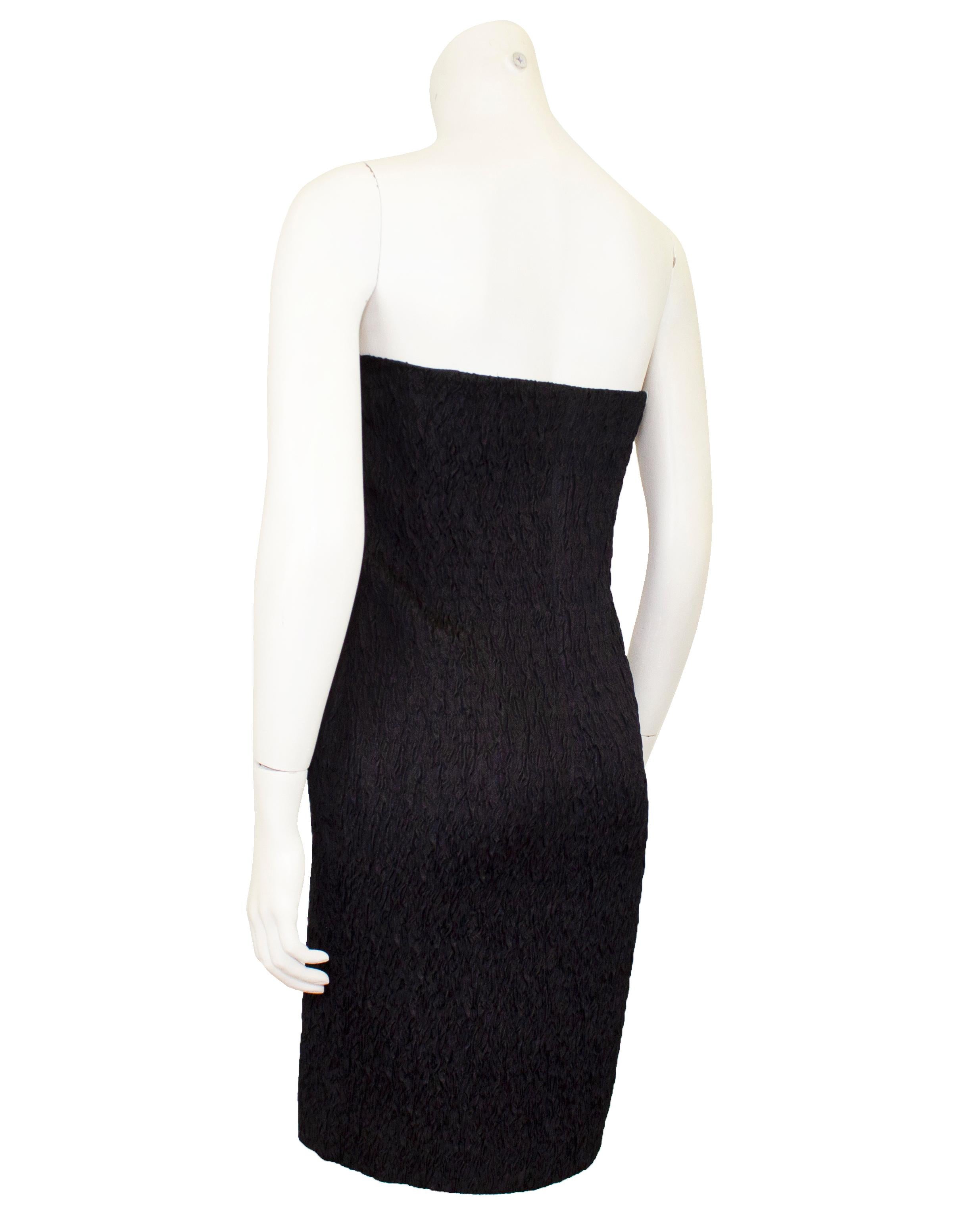 1990s Calvin Klein Collection Strapless Black Blistered Silk Dress In Good Condition For Sale In Toronto, Ontario