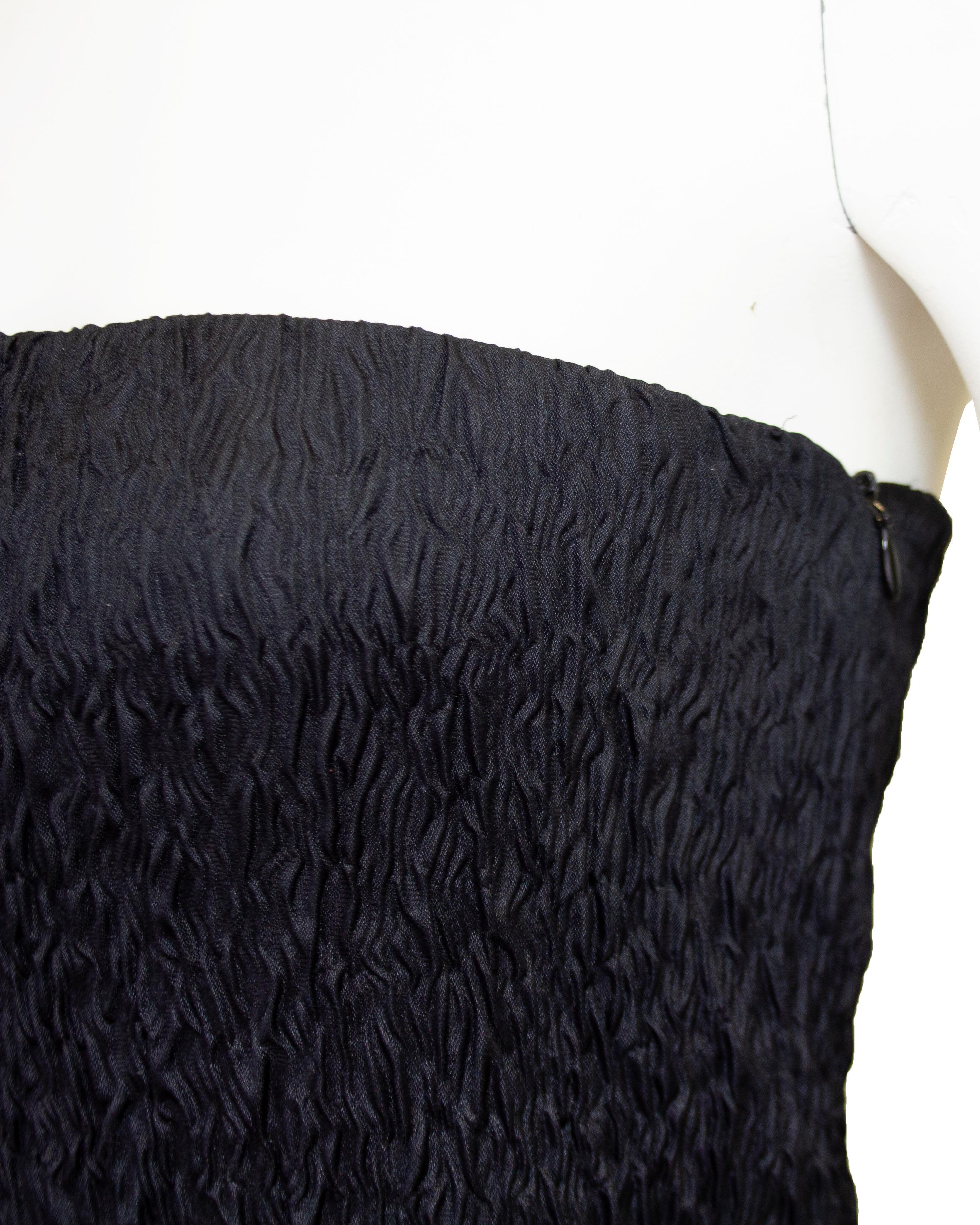 Women's 1990s Calvin Klein Collection Strapless Black Blistered Silk Dress For Sale