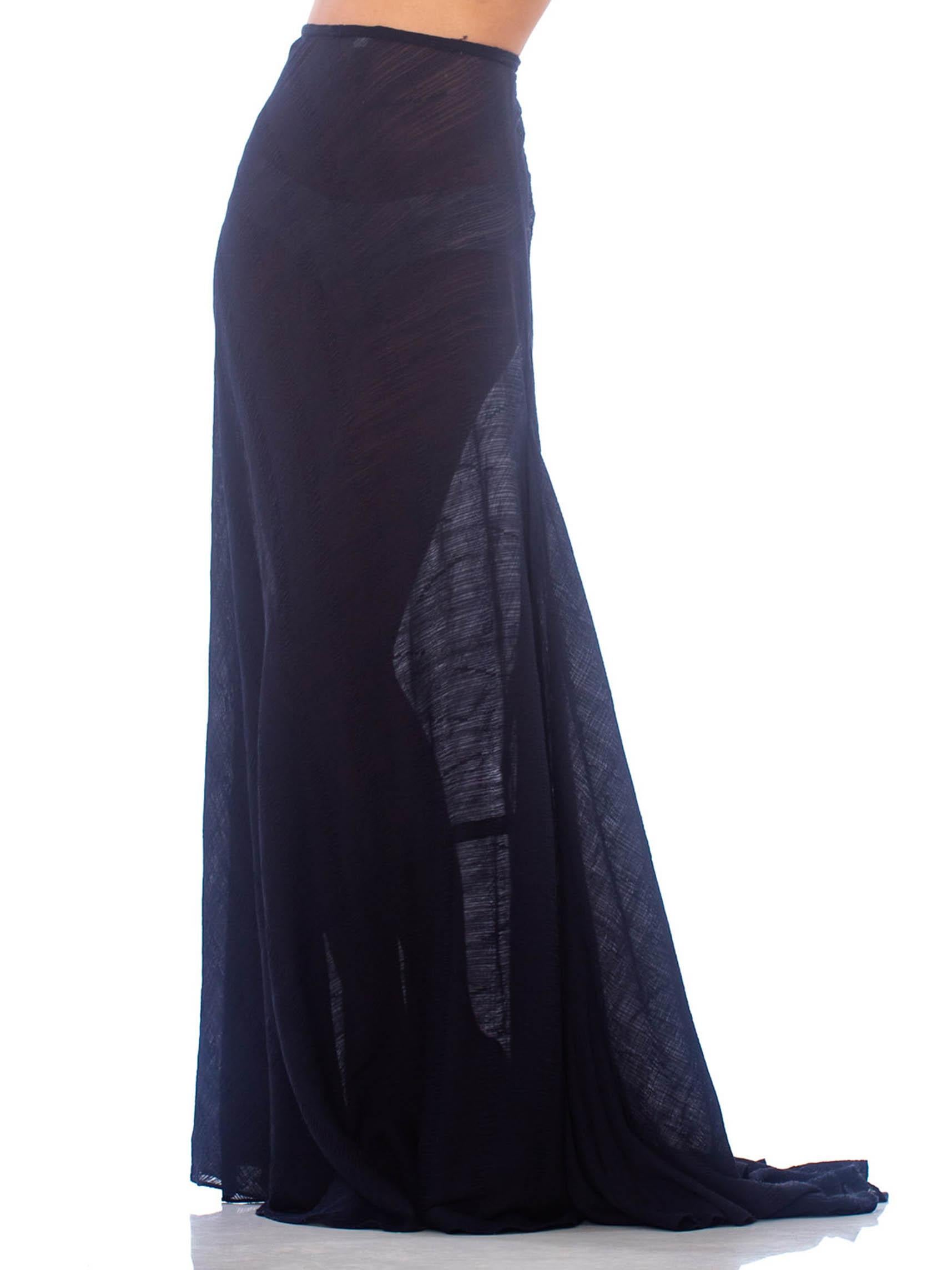 Runway sample from the early 2000s 2000S CALVIN KLEIN Navy Blue Sheer Silk Textured Chiffon Bias & Trained Skirt 