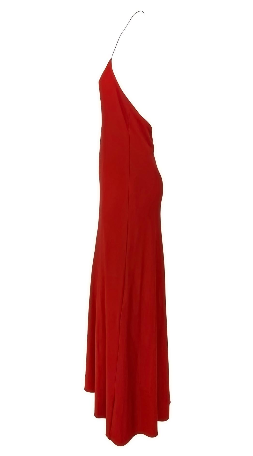 2000 Calvin Klein Penélope Cruz Vestido rojo elástico con cuello halter y escote en V sin espalda en venta 1