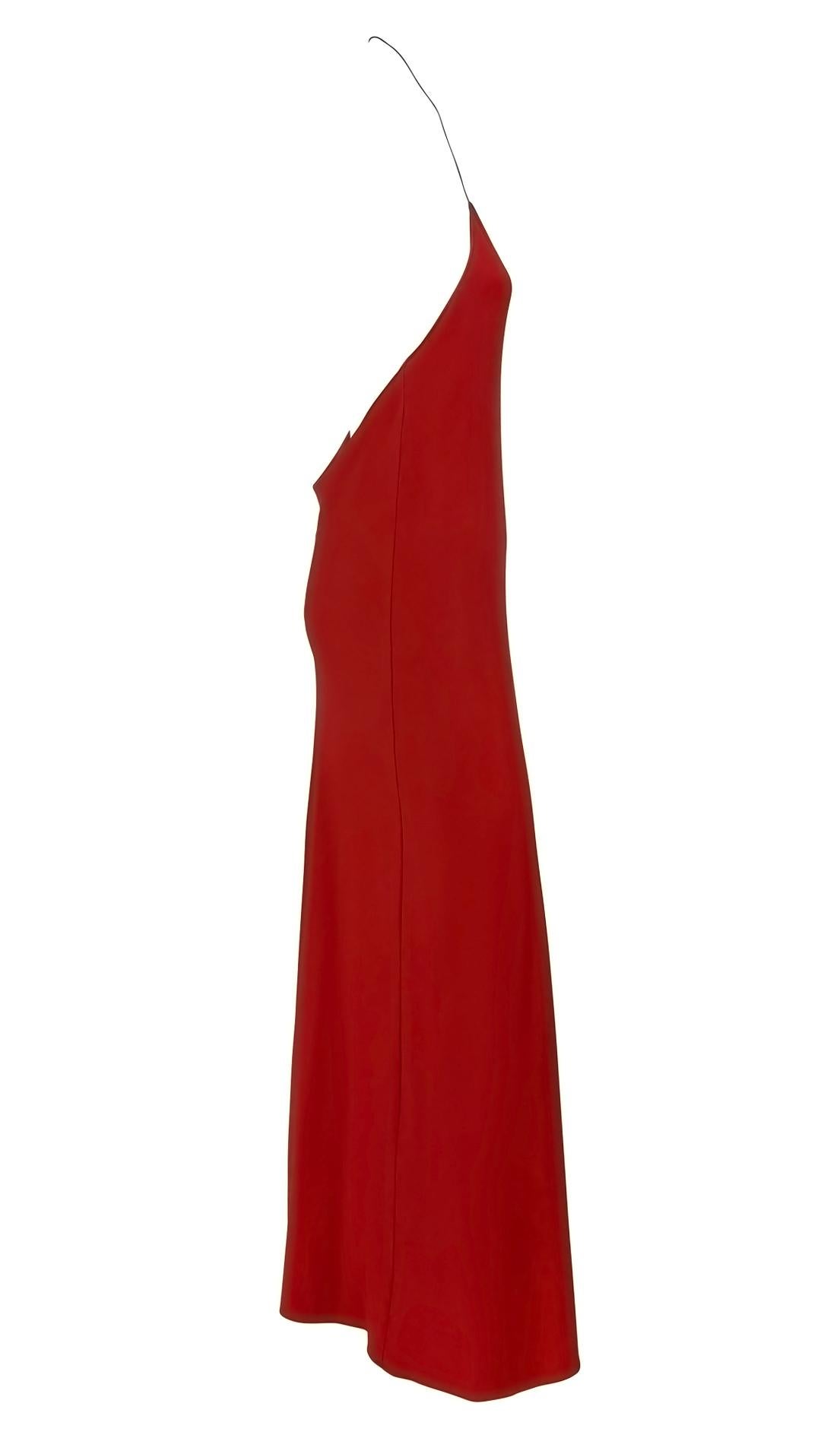 2000 Calvin Klein Penélope Cruz Vestido rojo elástico con cuello halter y escote en V sin espalda en venta 3