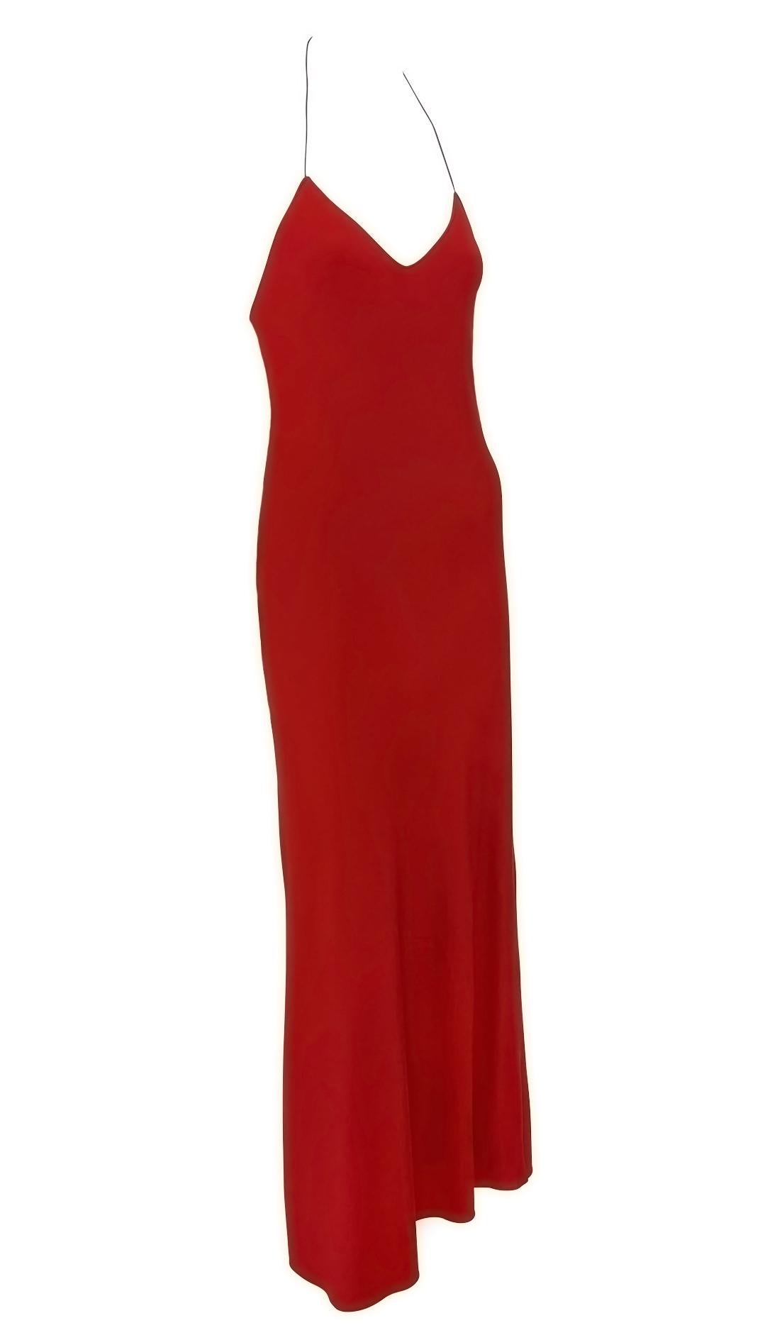 2000 Calvin Klein Penélope Cruz Vestido rojo elástico con cuello halter y escote en V sin espalda en venta 4