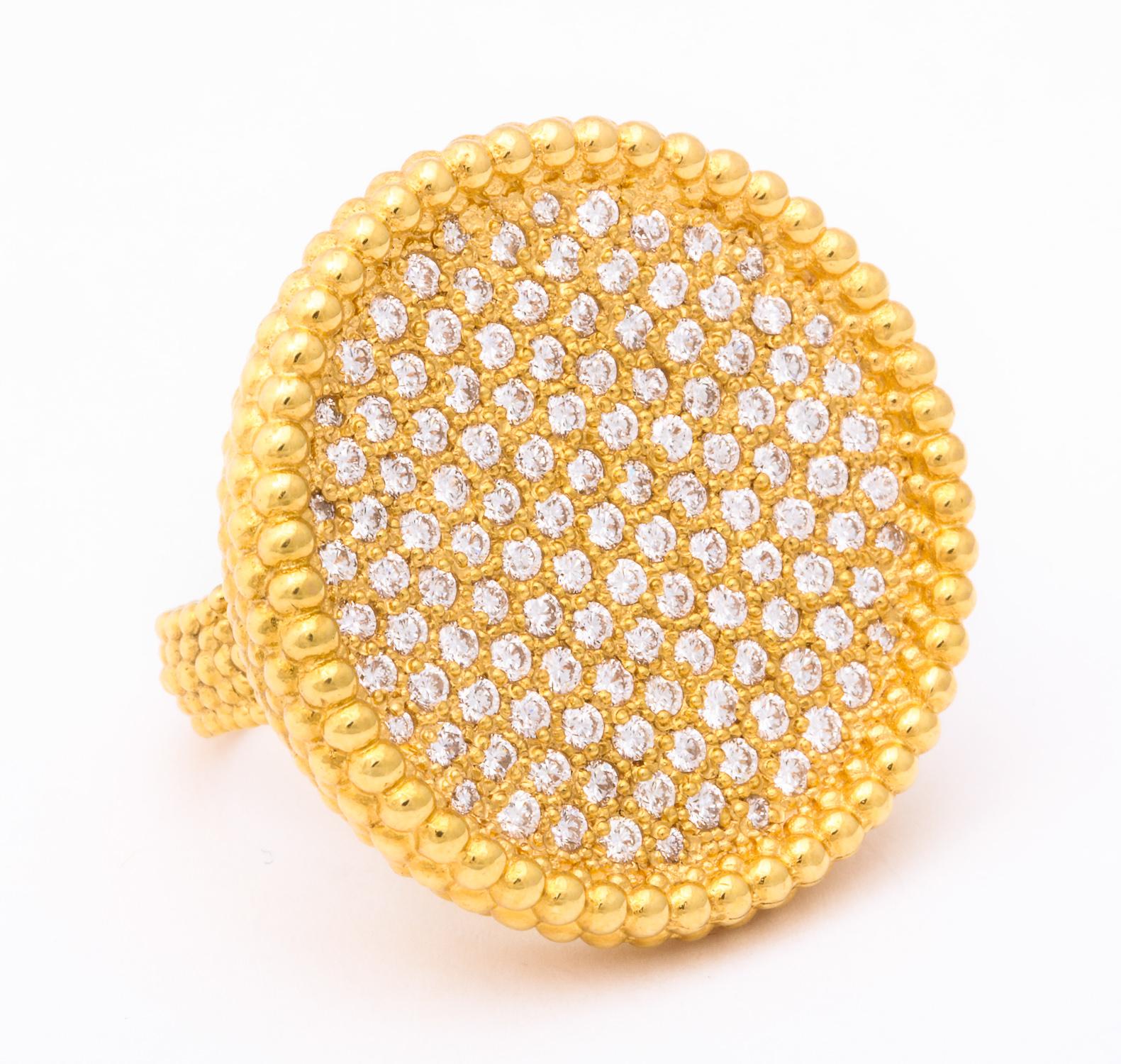 One Large Fun Textured Gold Cocktail Ring Designed By Carla Amorim A Brazilian Based Designer Composed Of Numerous Full Cut Diamonds Weighing Approximately 2 Carats Total Weight, Ring Is Currently Size 7.5 And May Be Resized. Made In Brazil In The