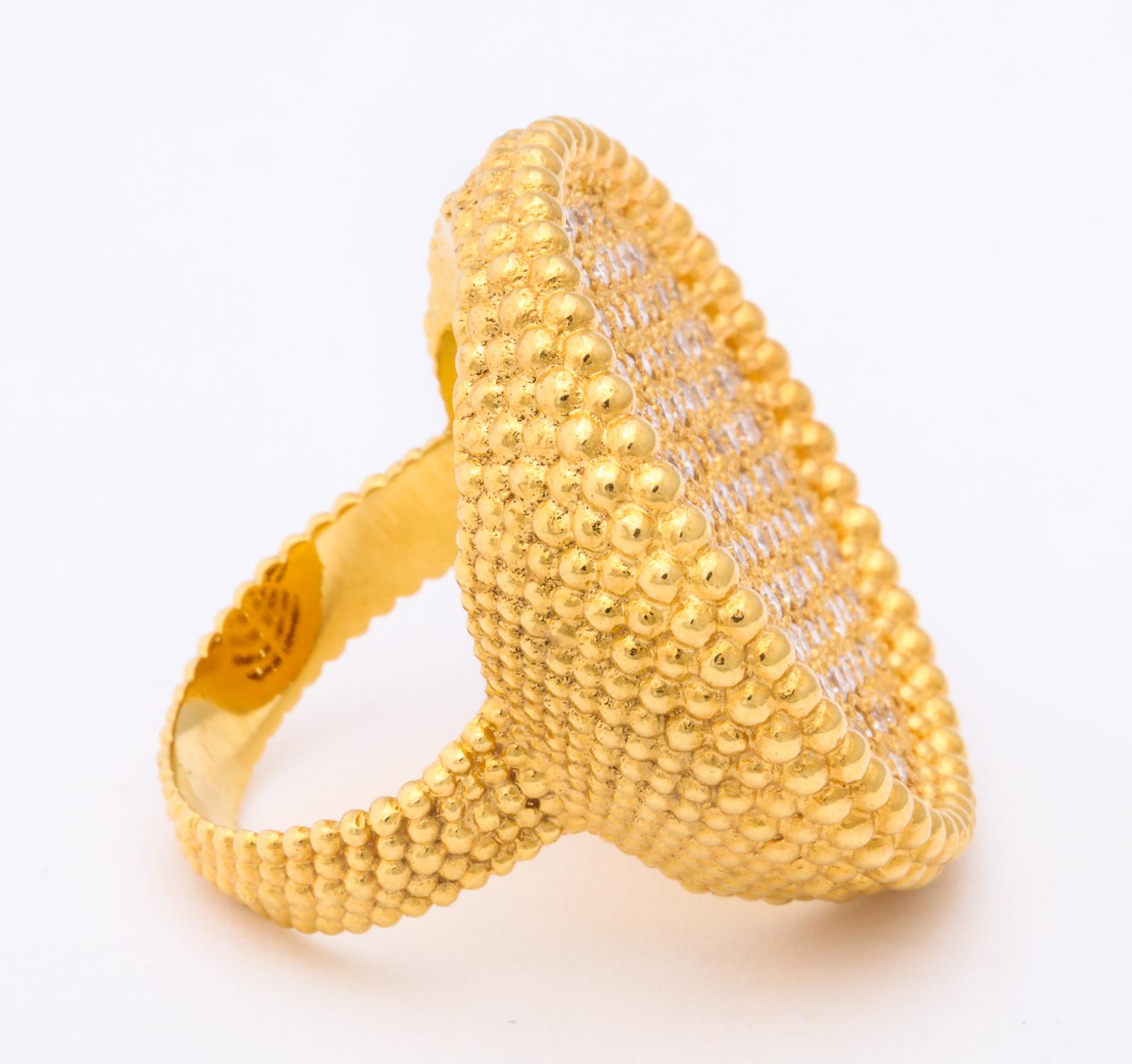 1990s Carla Amorim Fun Diamond and Textured Gold Large Cocktail Ring In Good Condition In New York, NY
