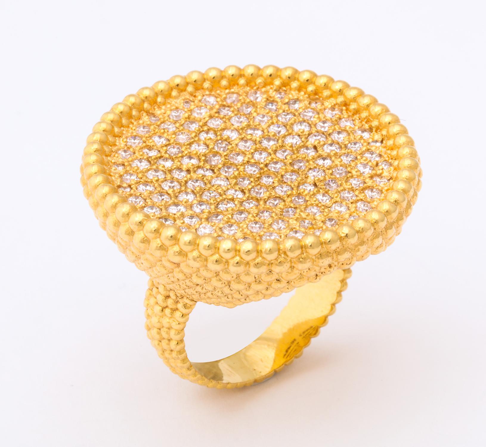 Women's 1990s Carla Amorim Fun Diamond and Textured Gold Large Cocktail Ring