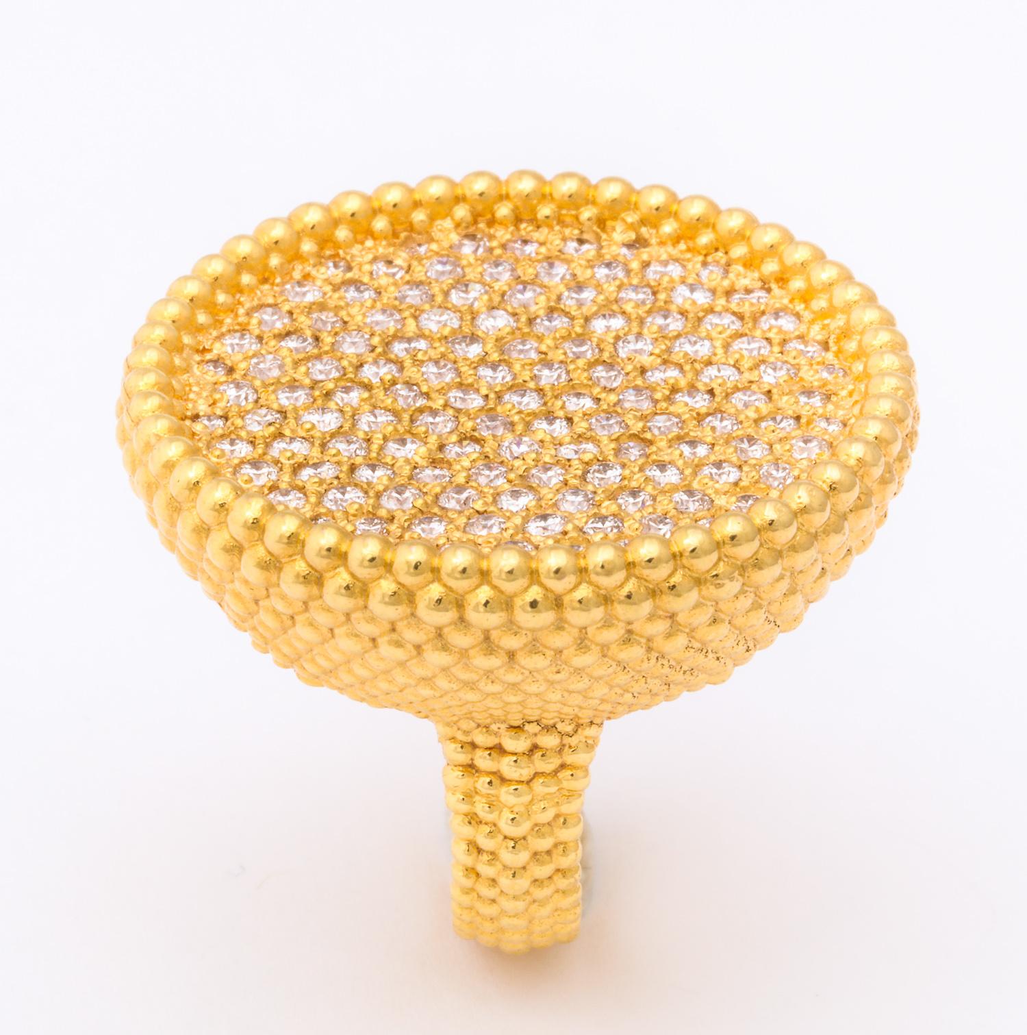 1990s Carla Amorim Fun Diamond and Textured Gold Large Cocktail Ring 1