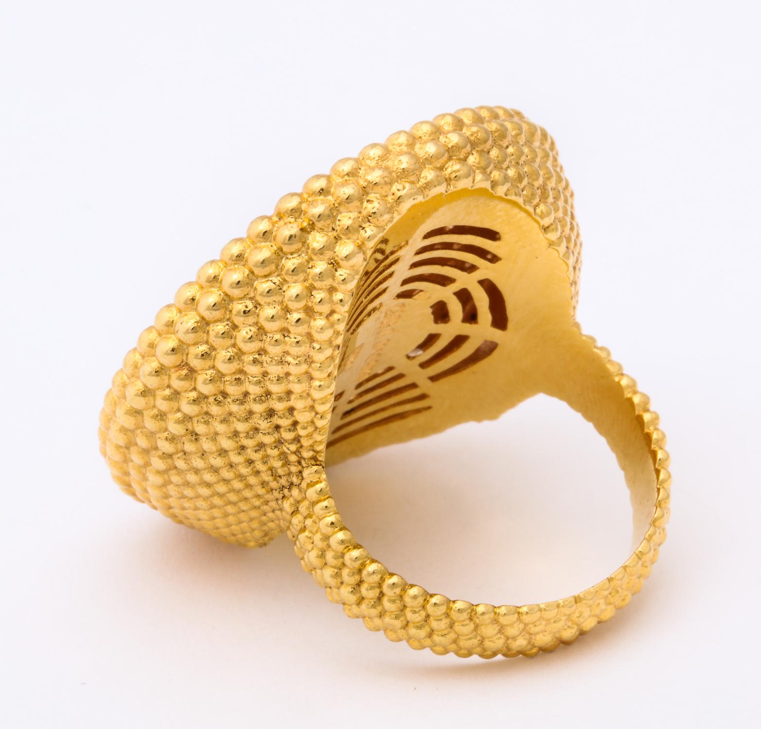 1990s Carla Amorim Fun Diamond and Textured Gold Large Cocktail Ring 2