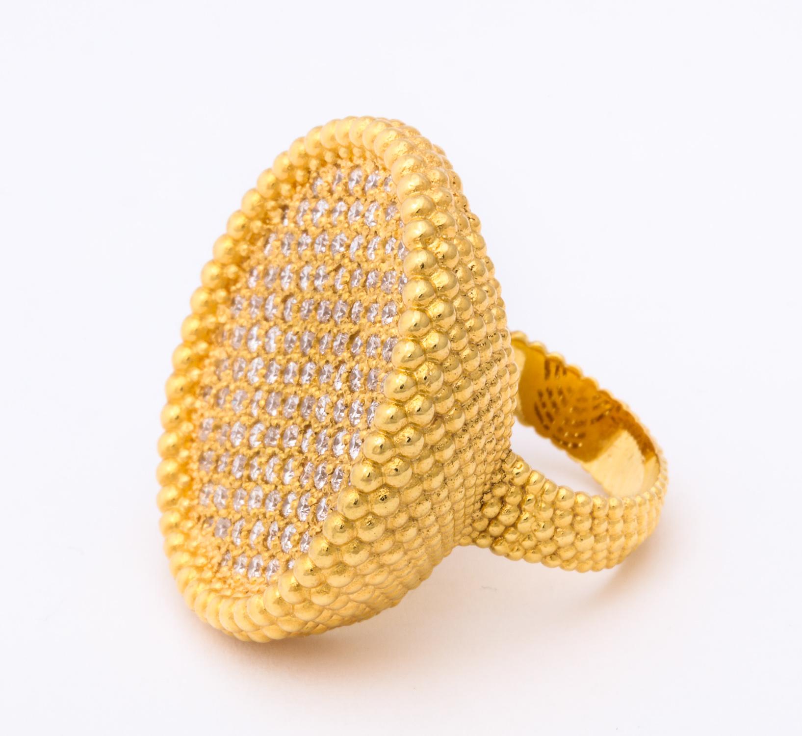 1990s Carla Amorim Fun Diamond and Textured Gold Large Cocktail Ring 3