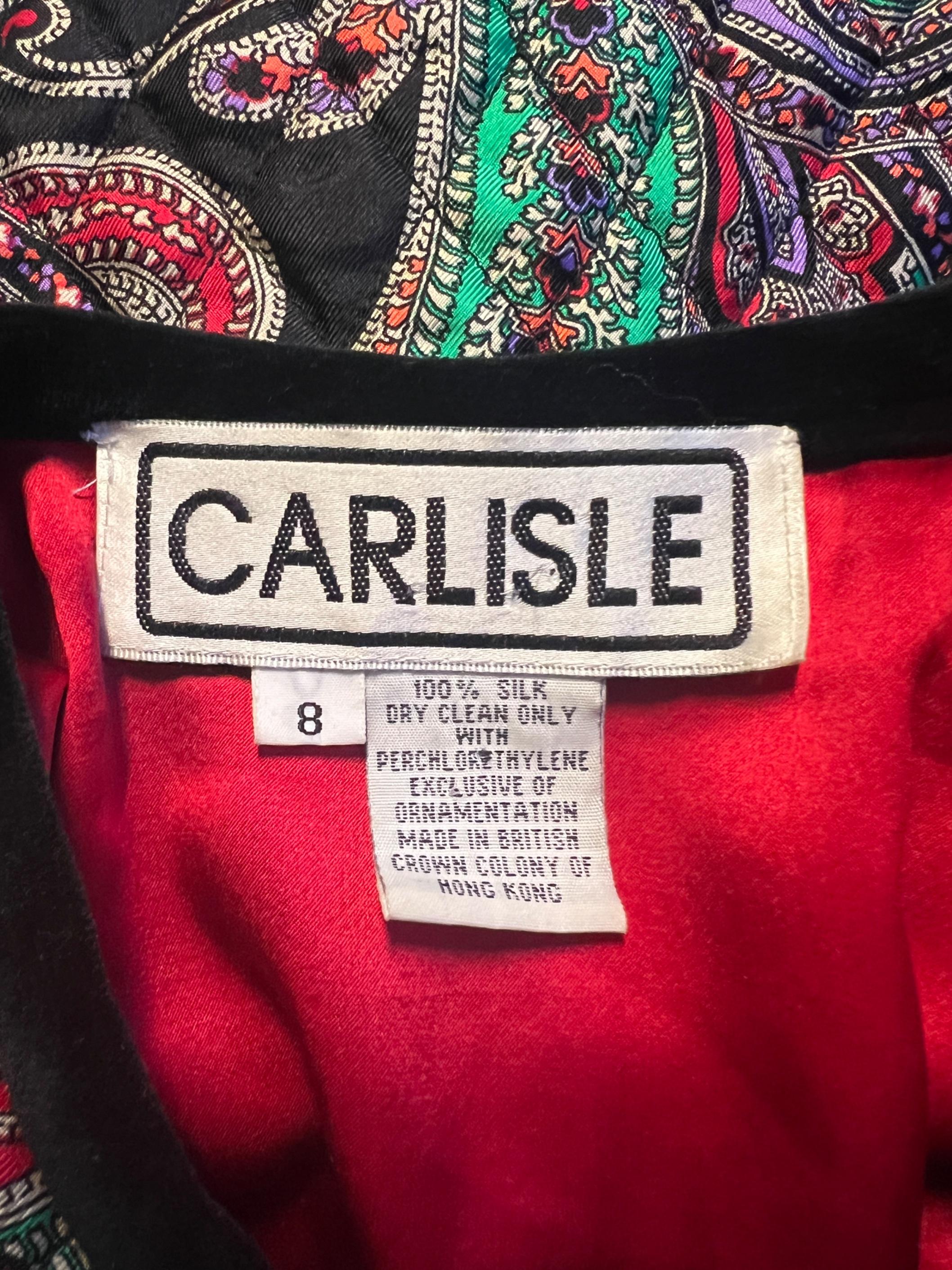 Women's 1990s Carlisle Silk Paisley Quilted Jacket with Velvet Trim For Sale