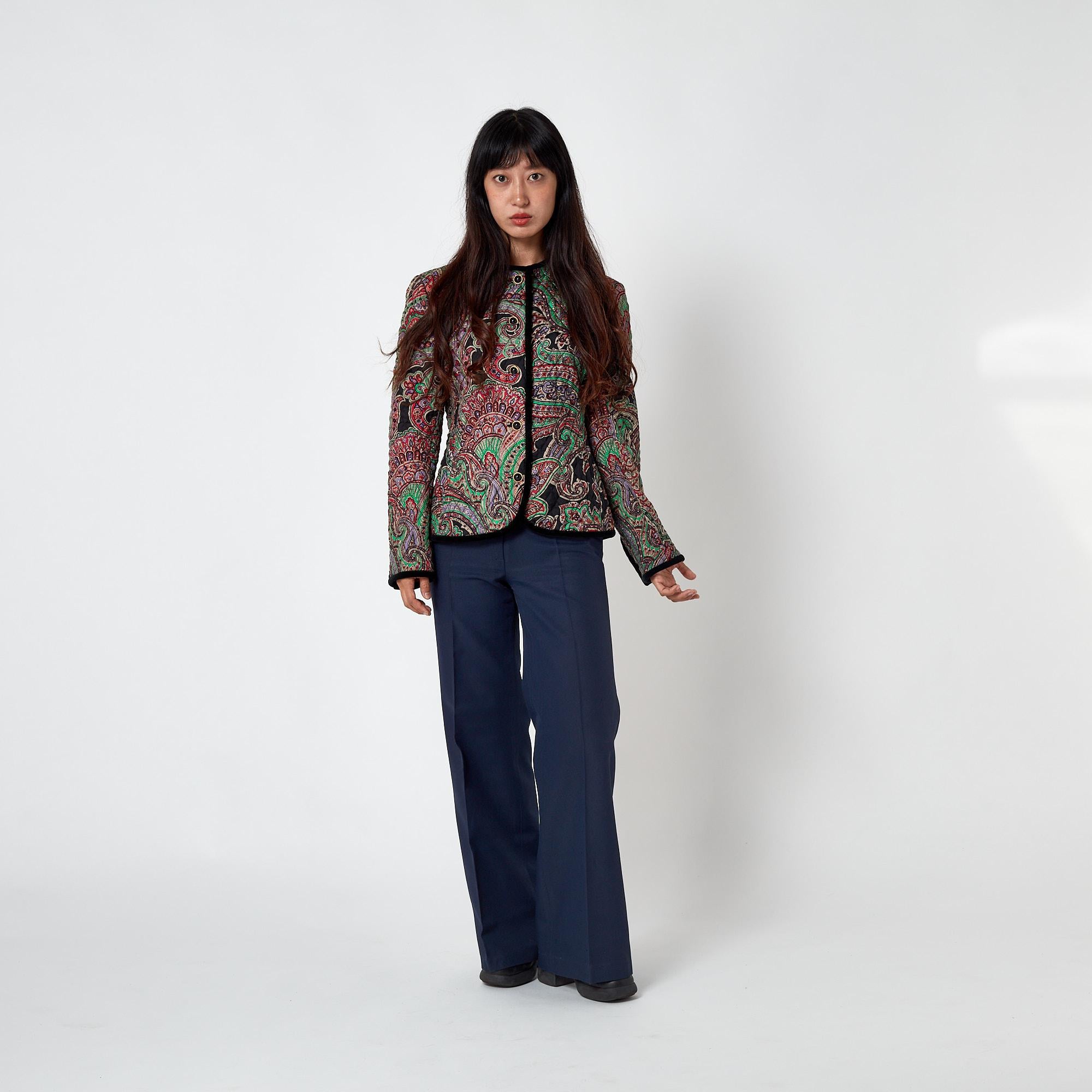 1990s Carlisle Silk Paisley Quilted Jacket with Velvet Trim For Sale 1