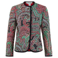 Vintage 1990s Carlisle Silk Paisley Quilted Jacket with Velvet Trim