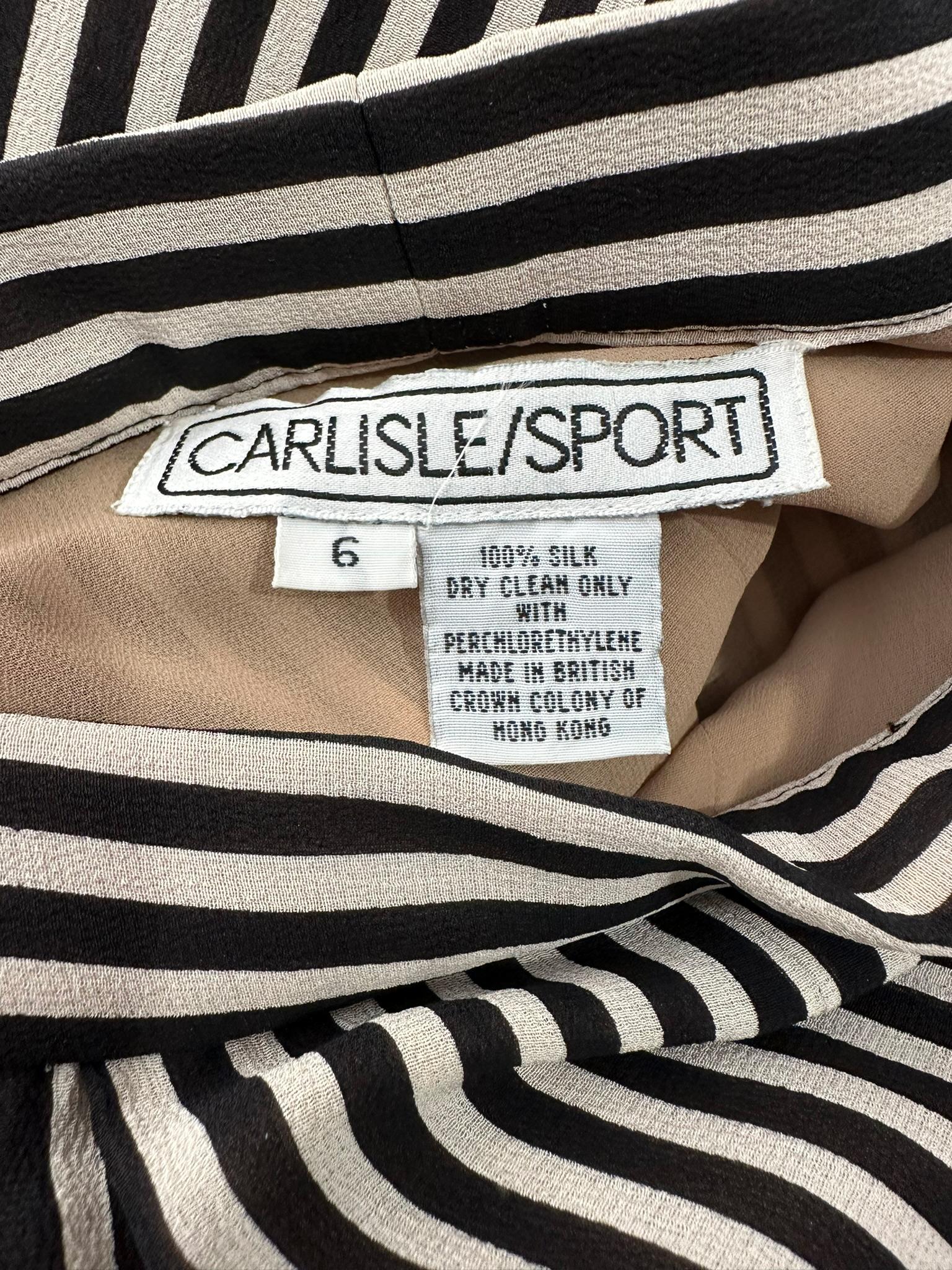 1990s Carlislie Black & White Silk Stripe Pleat Front Wide Leg Trouser For Sale 10