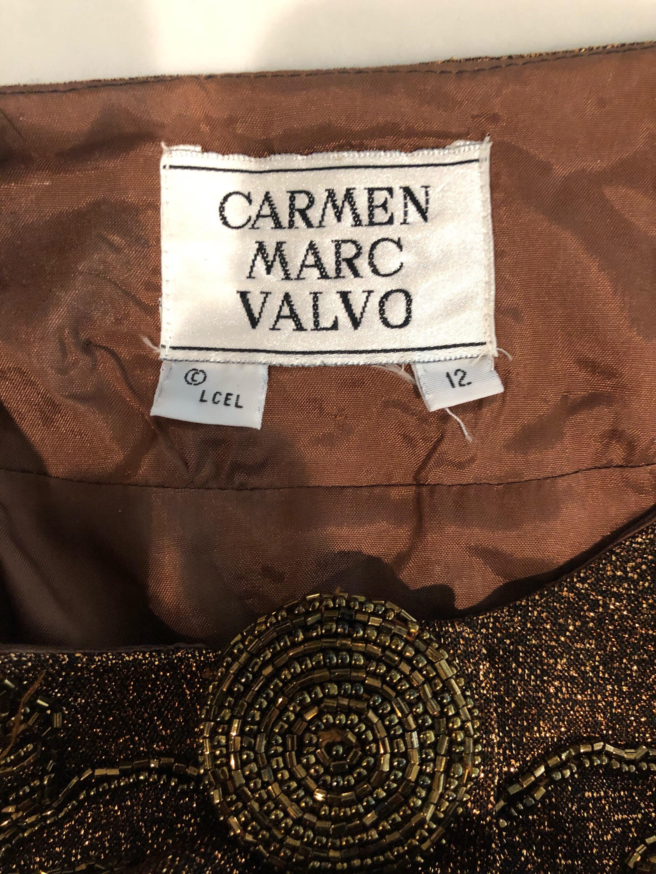 Noir Carmen Marc Valvo - Veste vintage perlée or bronze et métallique, taille 12, années 1990 en vente