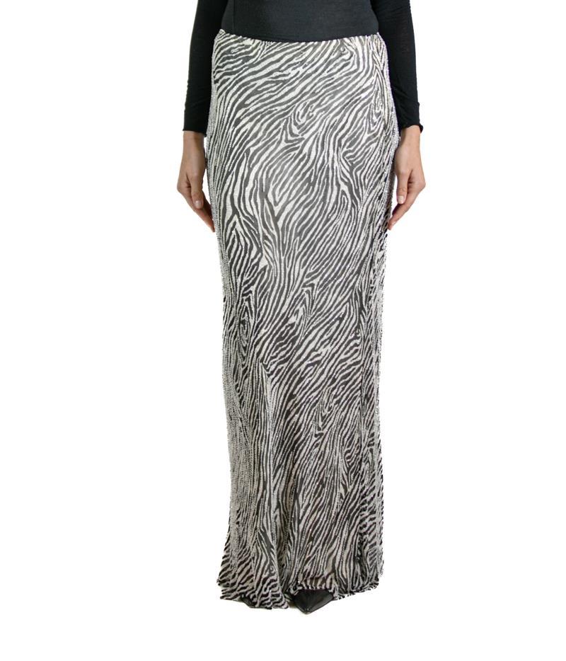 1990S CARMEN MARC VALVO Zebra  Silk & Beaded Skirt
