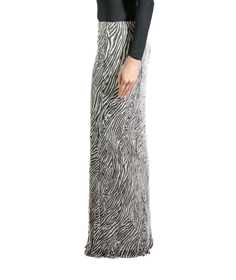 Gray 1990S CARMEN MARC VALVO Zebra Silk & Beaded Skirt