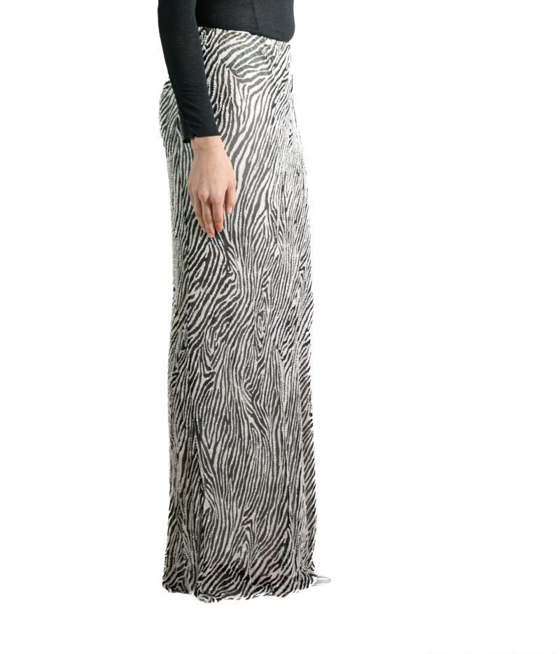 1990S CARMEN MARC VALVO Zebra Silk & Beaded Skirt In Good Condition In New York, NY