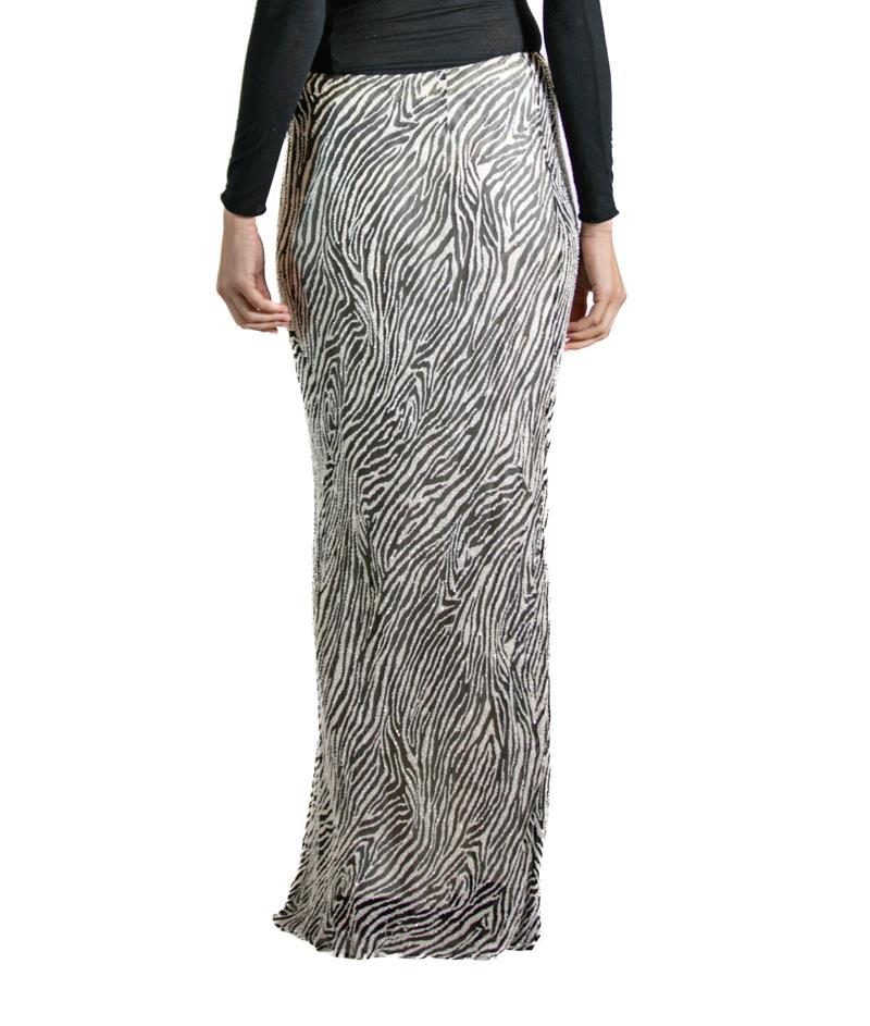 Women's 1990S CARMEN MARC VALVO Zebra Silk & Beaded Skirt
