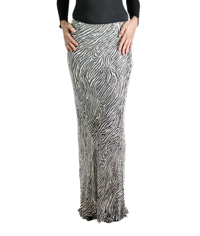 1990S CARMEN MARC VALVO Zebra Silk & Beaded Skirt 1