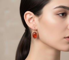 1990s Carnelian Cabochon and Brass Italian Ring and Earrings by Anomis