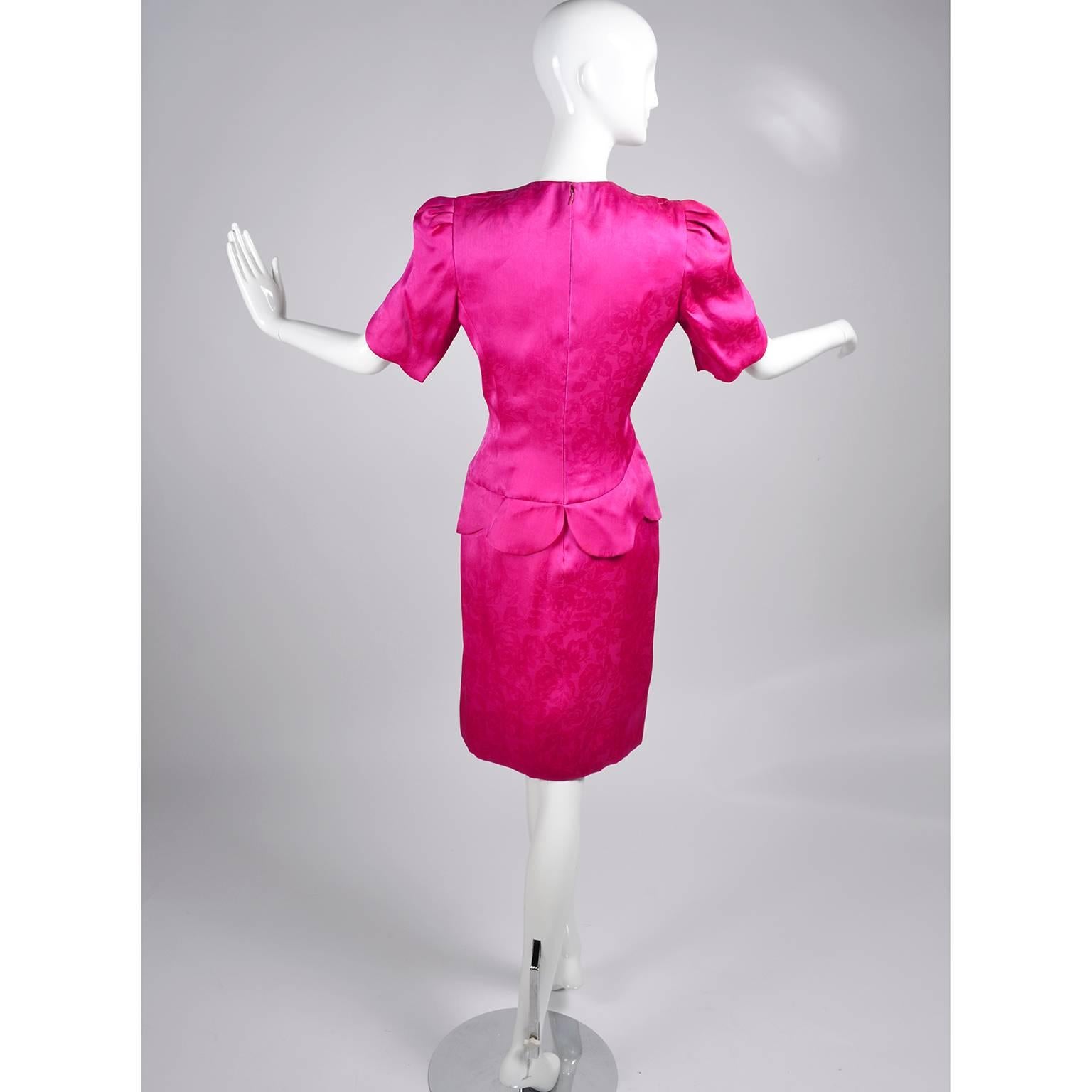 1990s Carolina Herrera Silk Dress in Pink Jacquard Print MOB or Wedding Guest For Sale 1