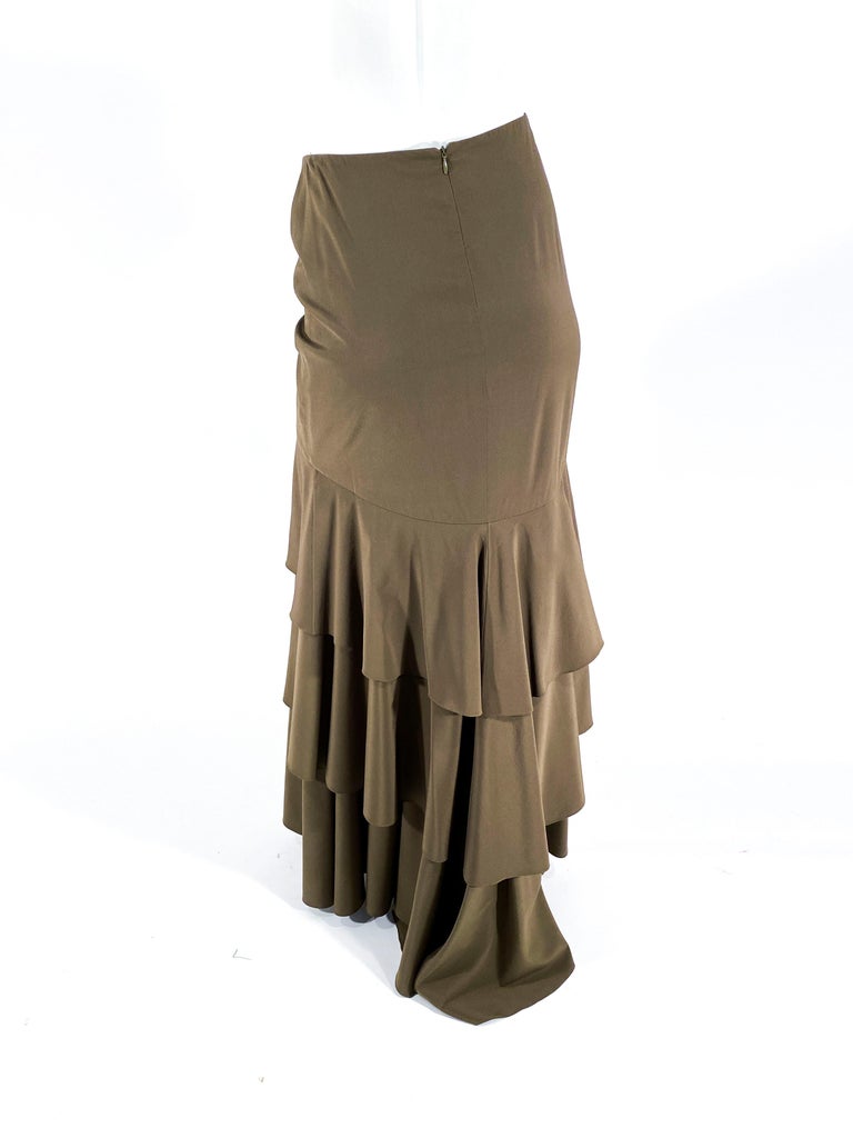 1990s Carolina Herrera Olive Silk Mermaid Skirt For Sale at 1stDibs