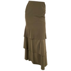 Retro 1990s Carolina Herrera Olive Silk Mermaid Skirt