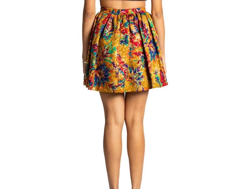 1990S CAROLYNE ROEHM Jewel-Tone Silk & Lurex Brocade Mini Skirt For Sale 3