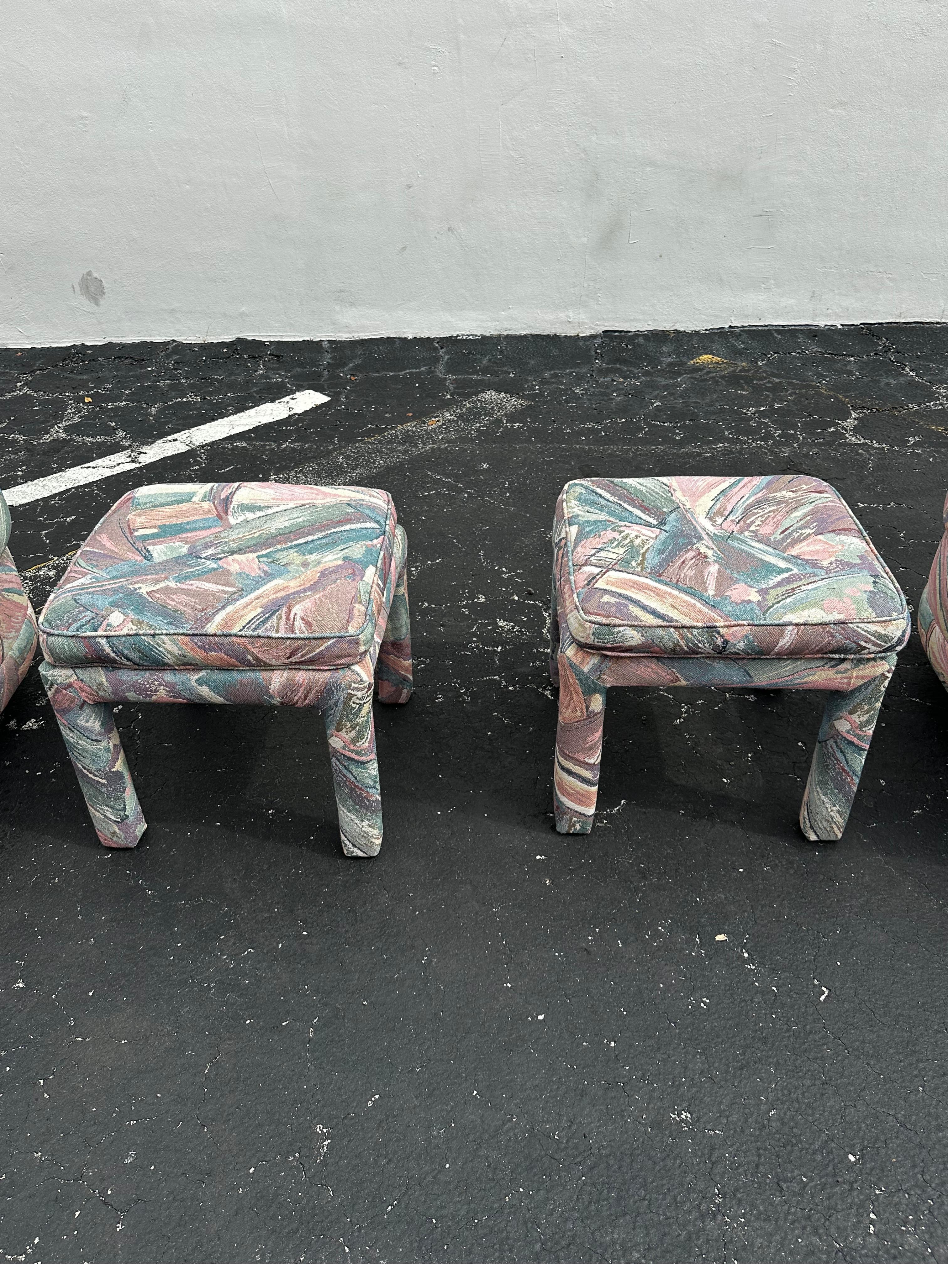 1990s Carsons Post Modern Pastel Swivel Chairs and Footstools, Set of 4 in vendita 5