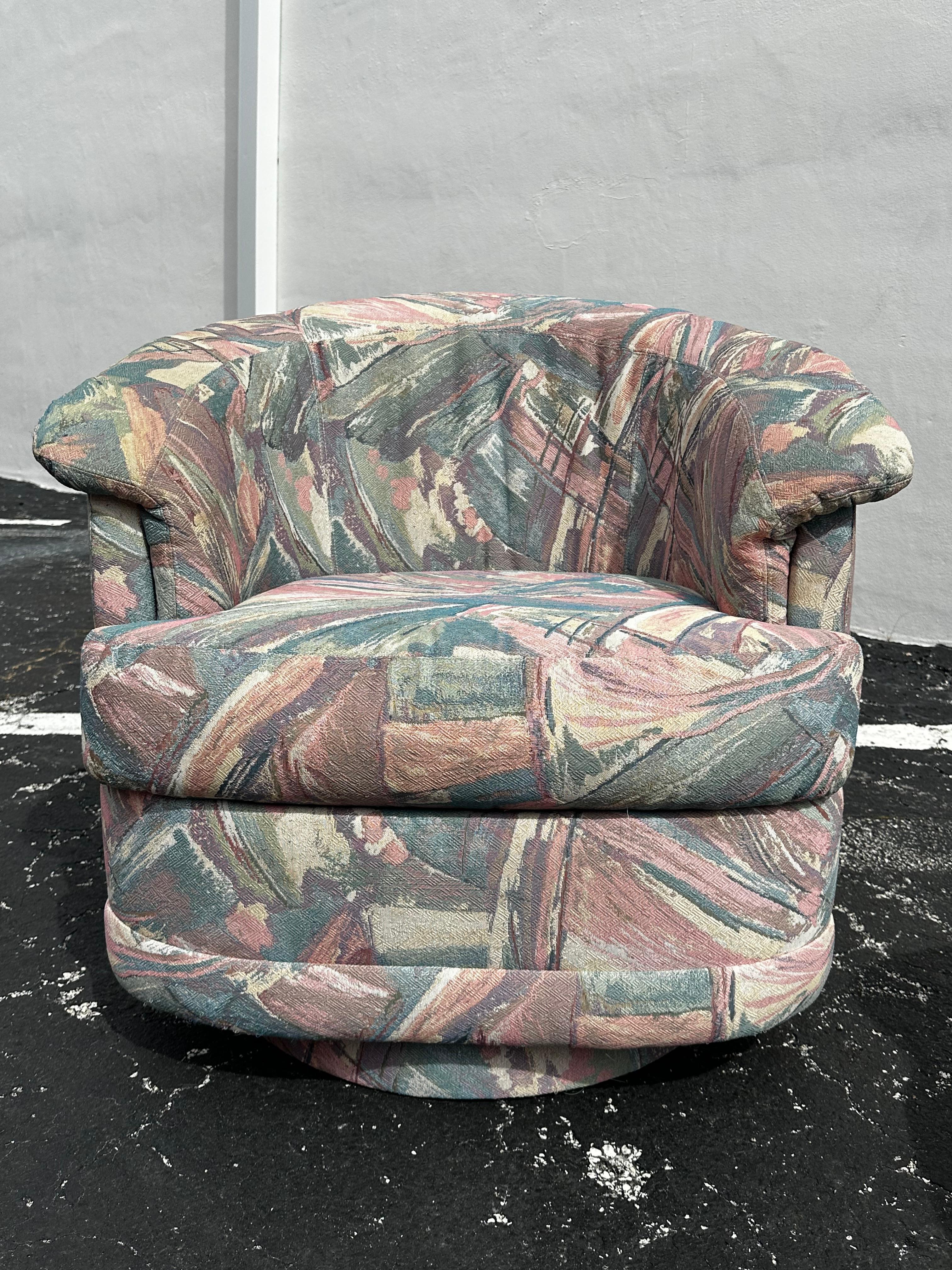 Tappezzeria 1990s Carsons Post Modern Pastel Swivel Chairs and Footstools, Set of 4 in vendita