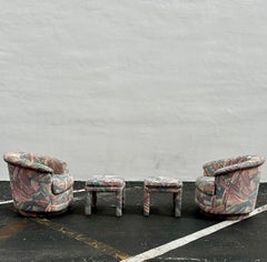 1990s Carsons Post Modern Pastel Swivel Chairs and Footstools, Set of 4